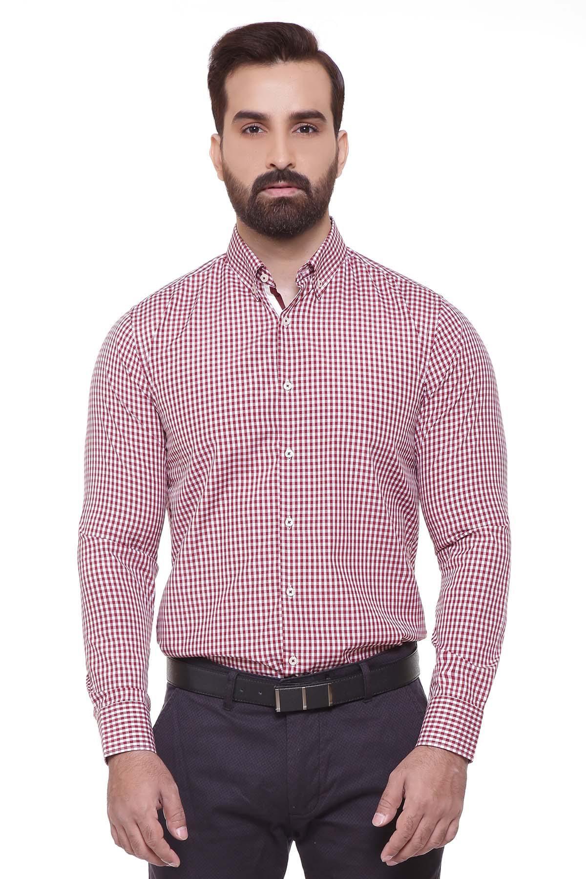 SEMI FORMAL SHIRTS BUTTON DOWN FULL SLEEVE MAROON at Charcoal Clothing