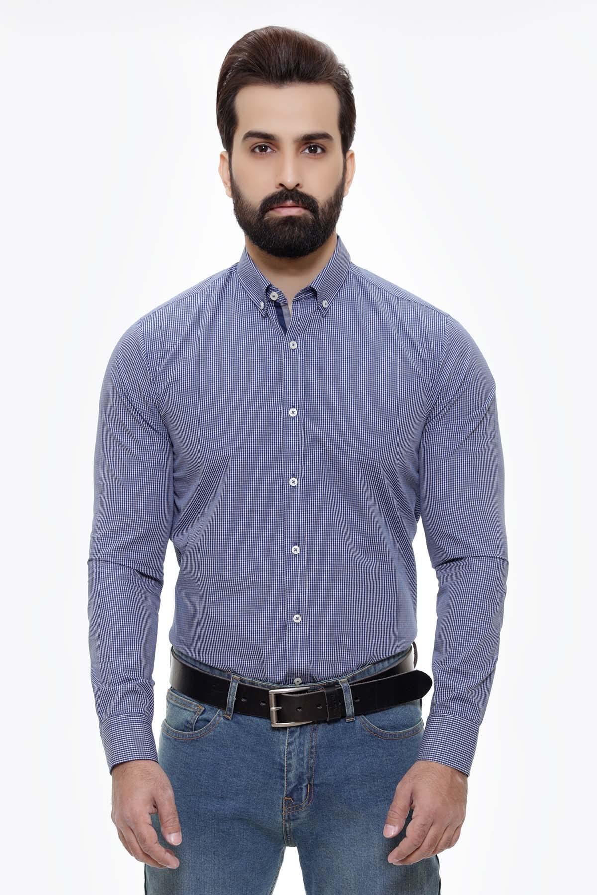 SEMI FORMAL SHIRTS BUTTON DOWN FULL SLEEVE NAVY BLUE at Charcoal Clothing