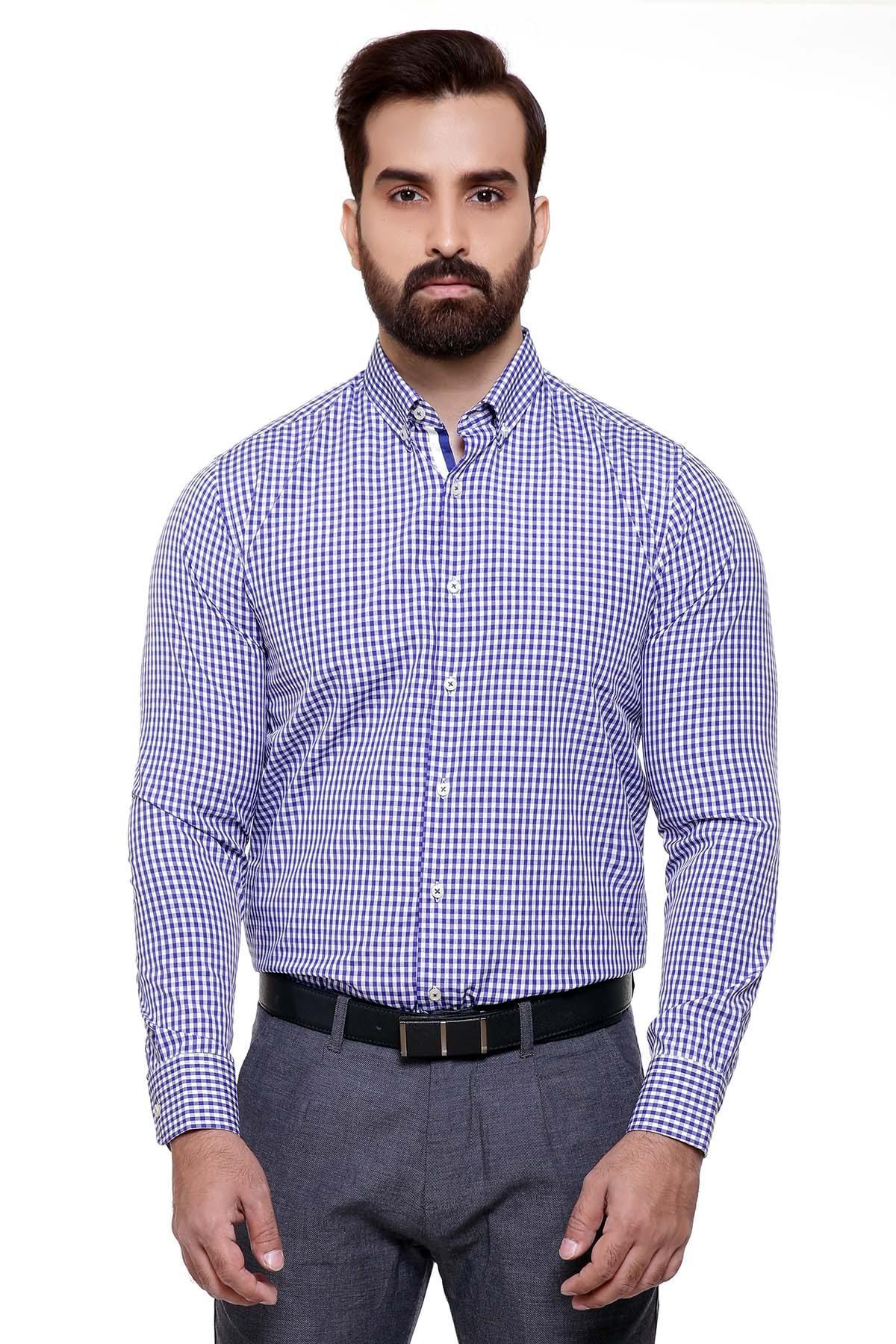 SEMI FORMAL SHIRTS BUTTON DOWN FULL SLEEVE  NAVY BLUE at Charcoal Clothing