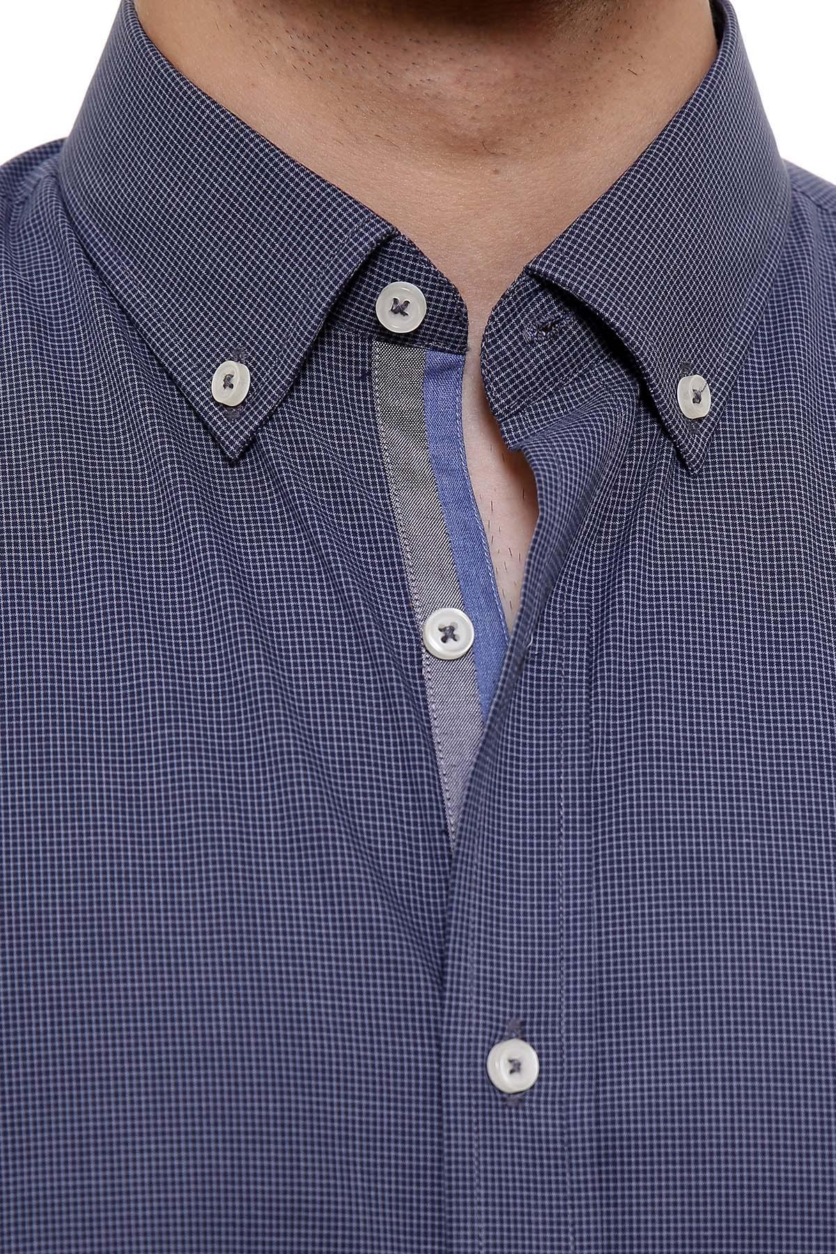 SEMI FORMAL SHIRTS BUTTON DOWN FULL SLEEVE NAVY SKY CHECK at Charcoal Clothing