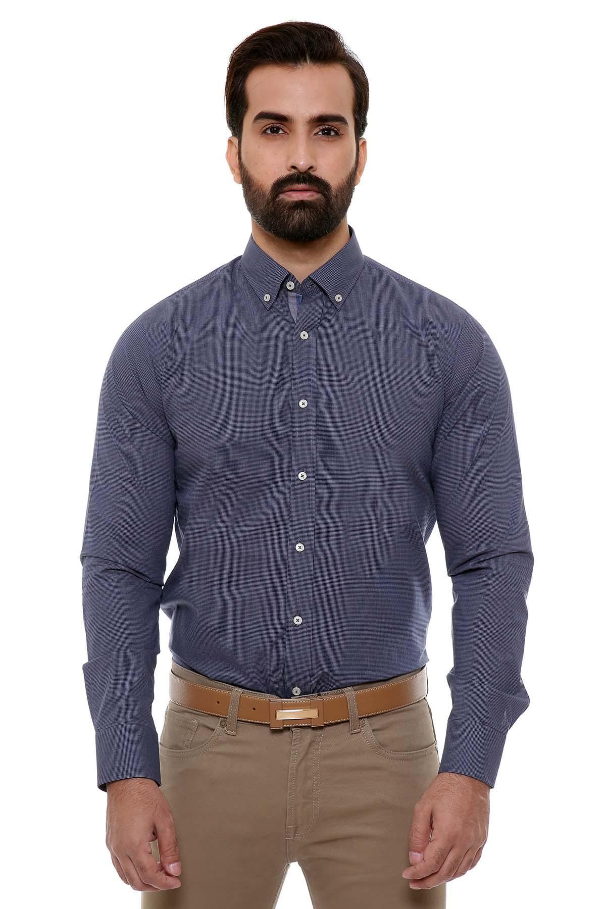 SEMI FORMAL SHIRTS BUTTON DOWN FULL SLEEVE NAVY SKY CHECK at Charcoal Clothing