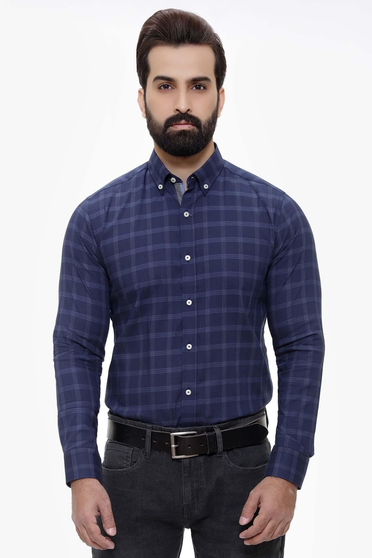 SEMI FORMAL SHIRTS BUTTON DOWN FULL SLEEVE NAVY at Charcoal Clothing