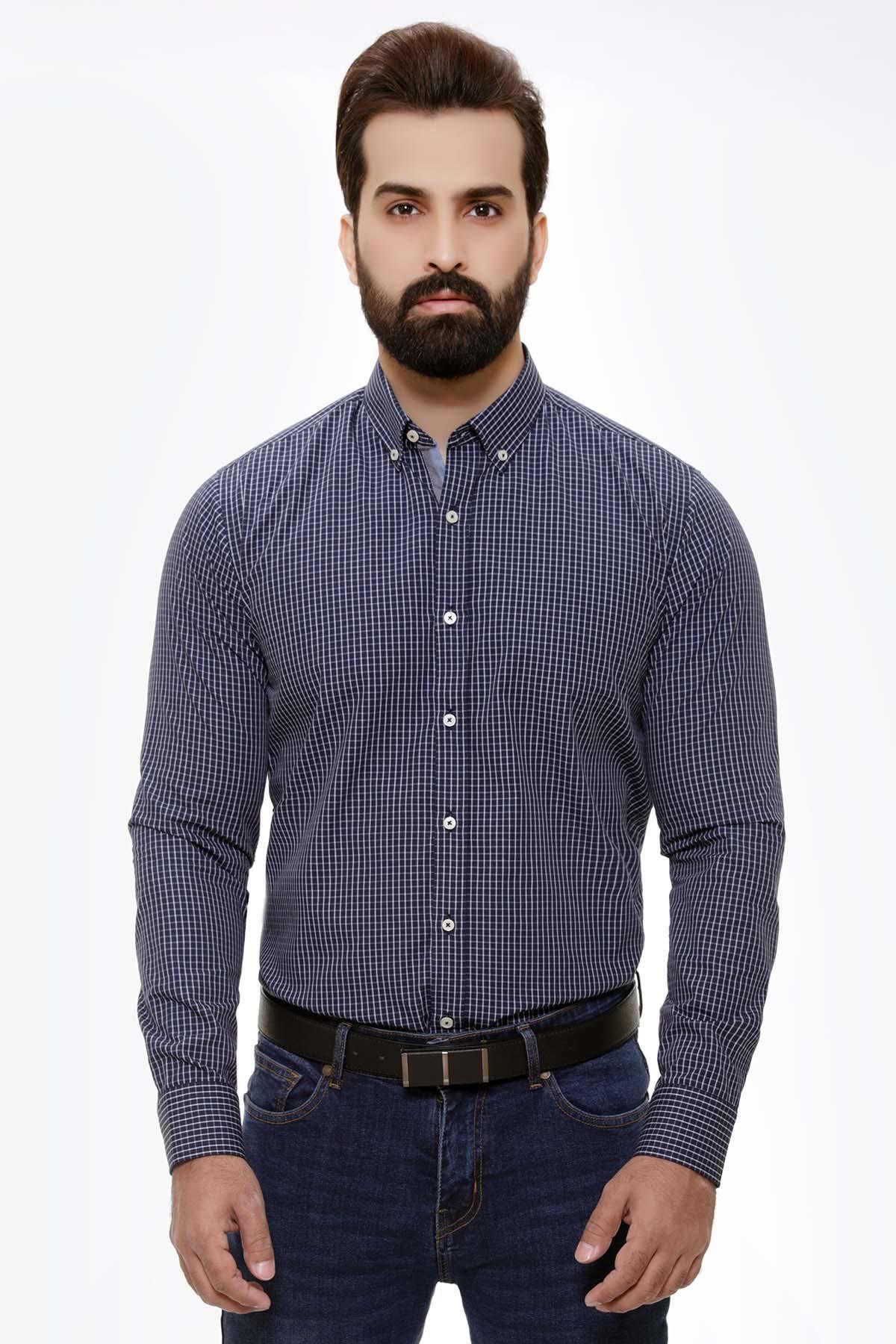 SEMI FORMAL SHIRTS BUTTON DOWN FULL SLEEVE NAVY at Charcoal Clothing