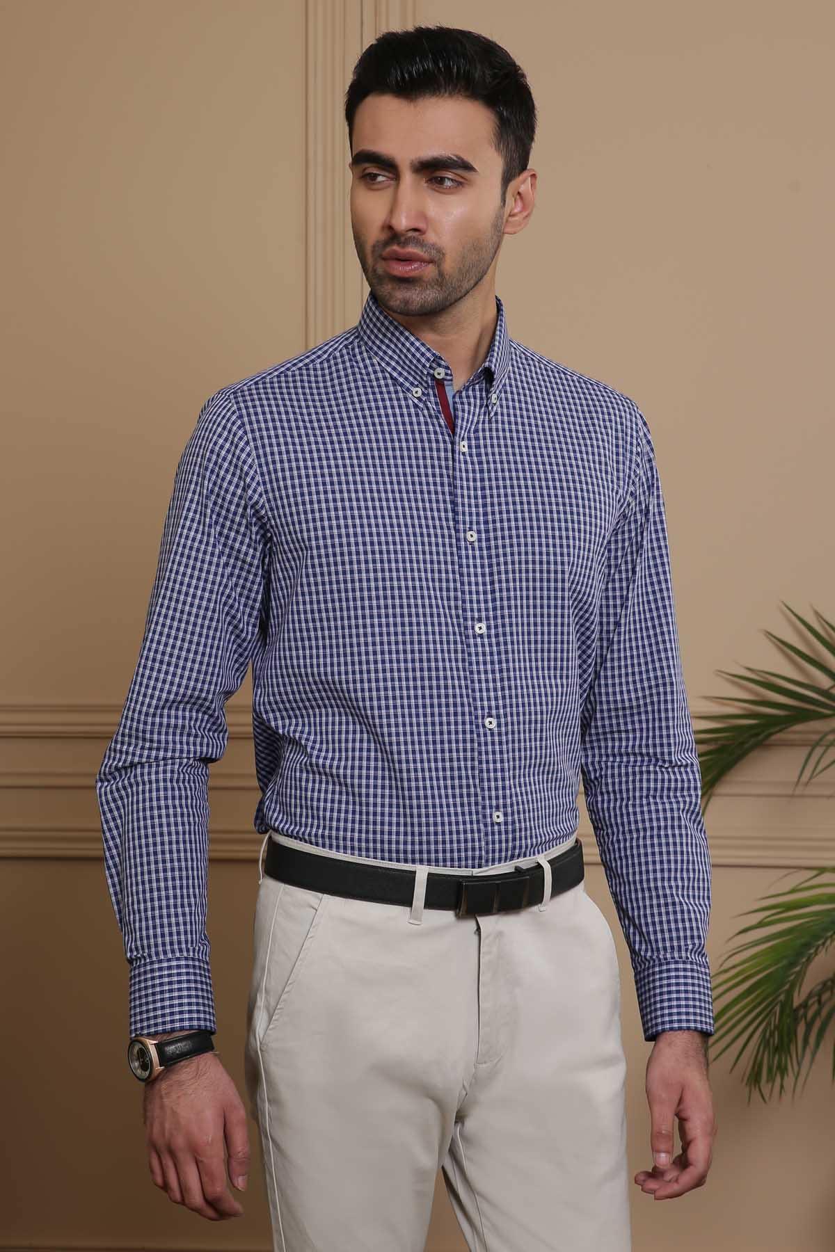 SEMI FORMAL SHIRTS BUTTON DOWN FULL SLEEVE SLIM FIT NAVY at Charcoal Clothing