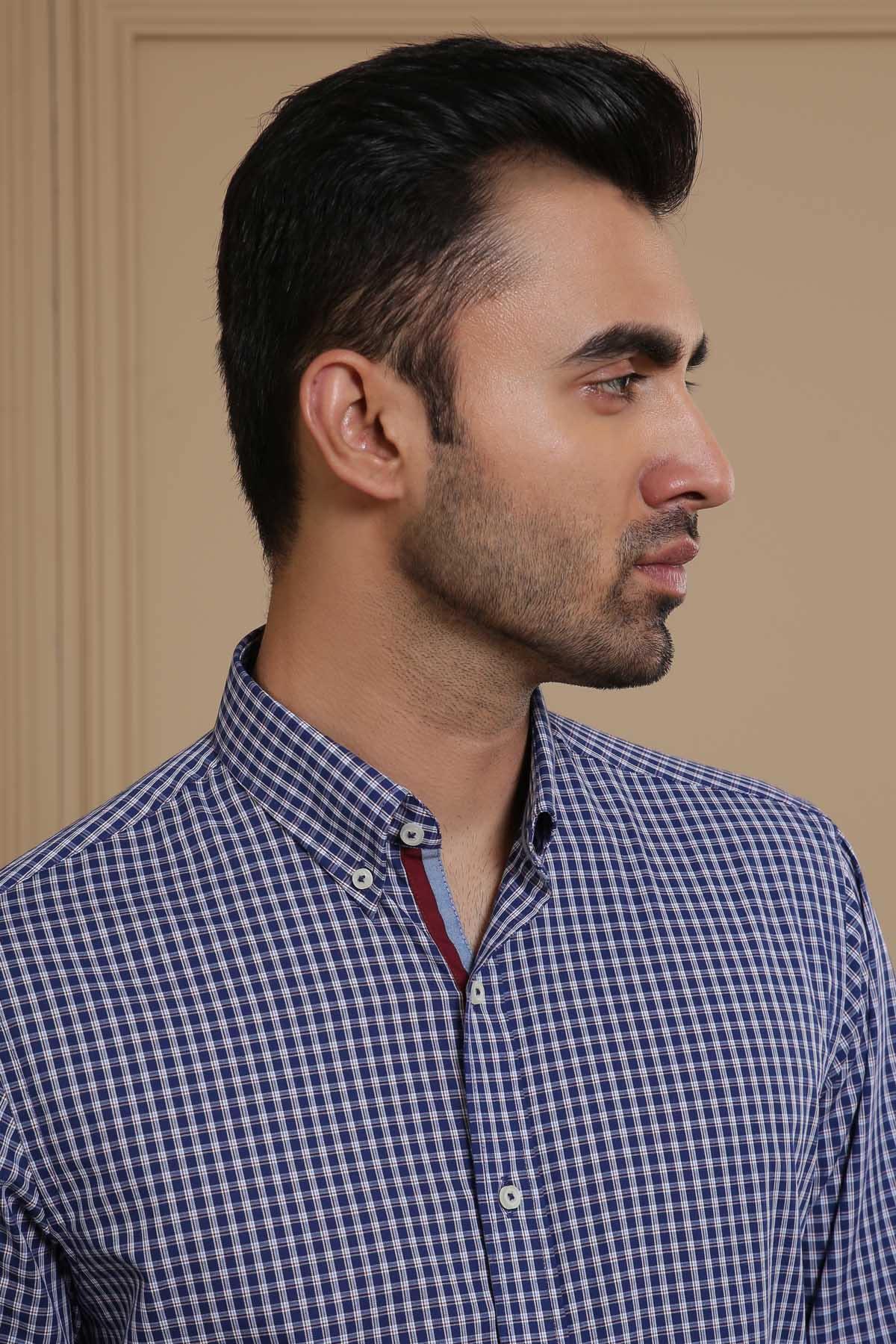 SEMI FORMAL SHIRTS BUTTON DOWN FULL SLEEVE SLIM FIT NAVY at Charcoal Clothing
