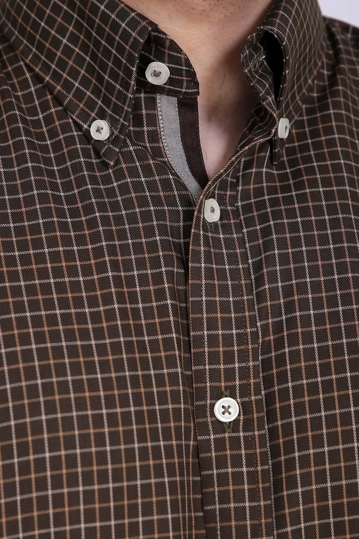 SEMI FORMAL SHIRTS BUTTON DOWN FULL WINTER SLEEVE GREEN CHECK at Charcoal Clothing