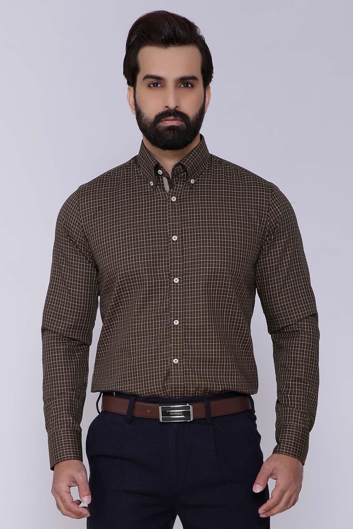 SEMI FORMAL SHIRTS BUTTON DOWN FULL WINTER SLEEVE GREEN CHECK at Charcoal Clothing