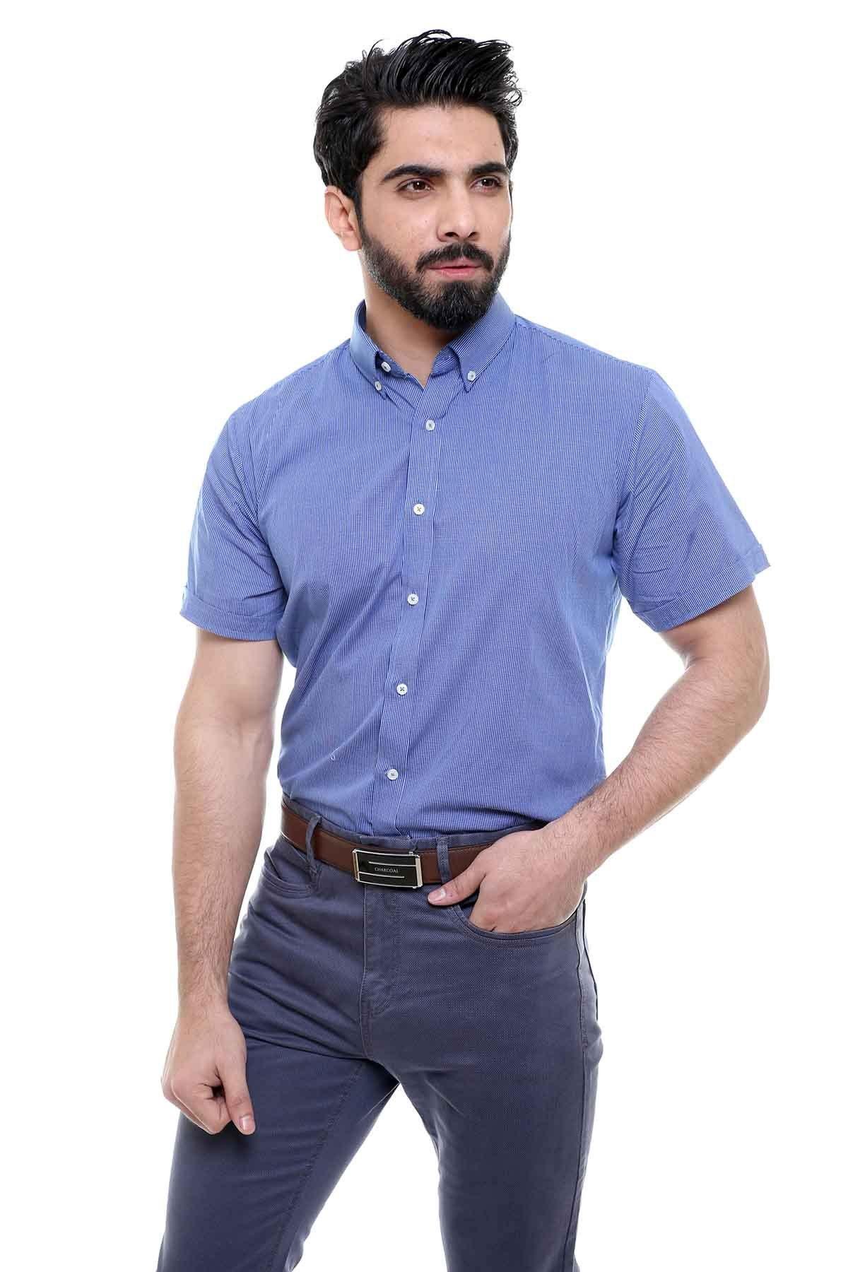 SEMI FORMAL SHIRTS BUTTON DOWN HALF SLEEVE INK BLUE at Charcoal Clothing