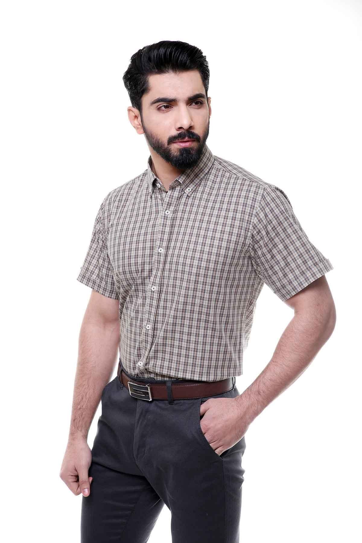 SEMI FORMAL SHIRTS BUTTON DOWN HALF SLEEVE LIGHT GREEN at Charcoal Clothing