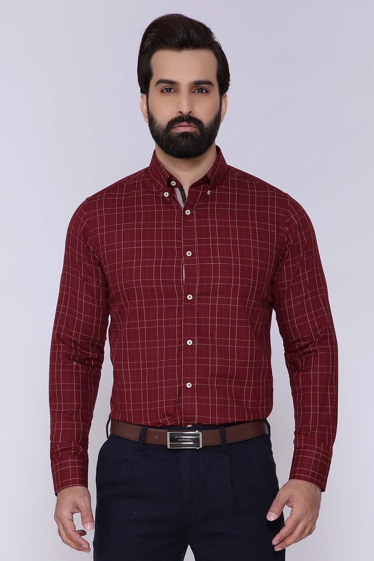 SEMI FORMAL SHIRTS BUTTON DOWN WINTER FULL SLEEVE MAROON at Charcoal Clothing