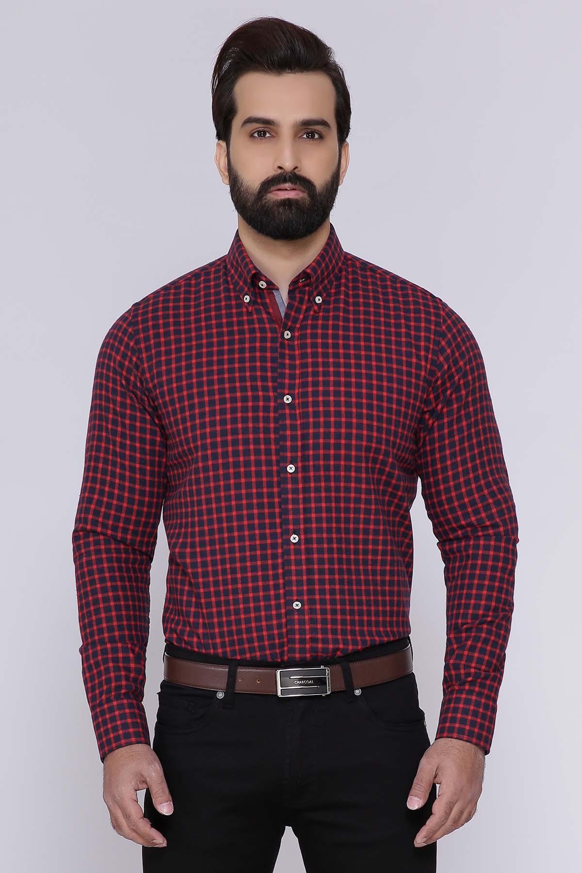 SEMI FORMAL SHIRTS BUTTON DOWN  WINTER FULL SLEEVE RED NAVY at Charcoal Clothing