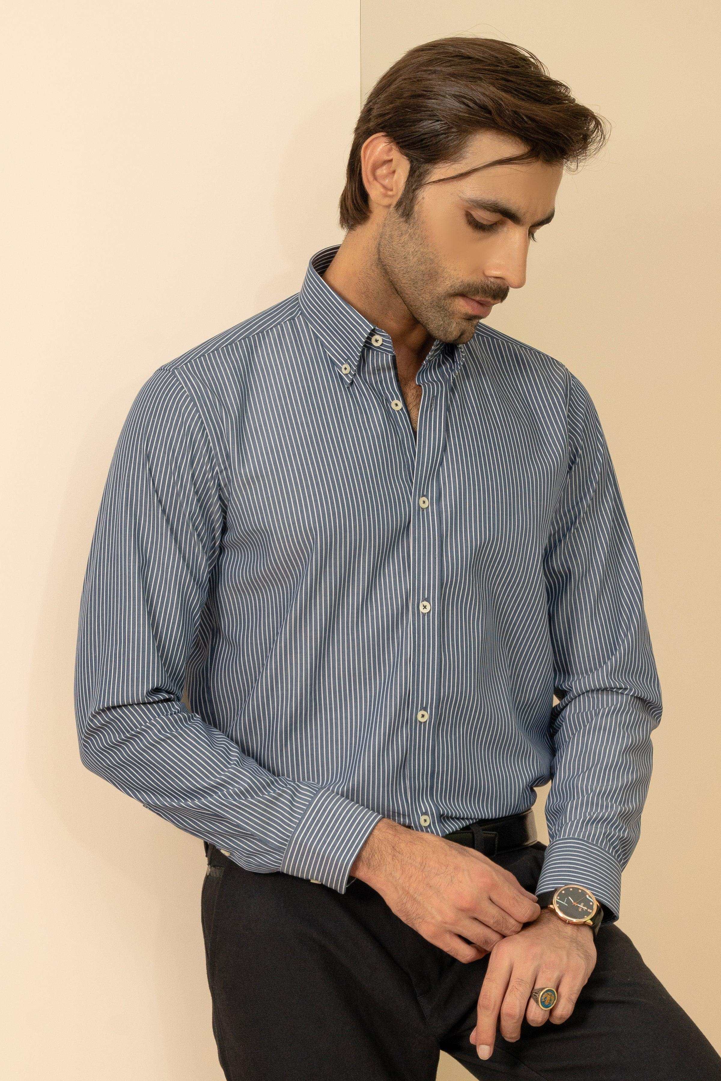 SEMI FORMAL WHITE BLUE LINE at Charcoal Clothing
