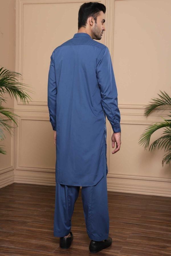 SHALWAR KAMEEZ BAN COLLAR BLUE at Charcoal Clothing