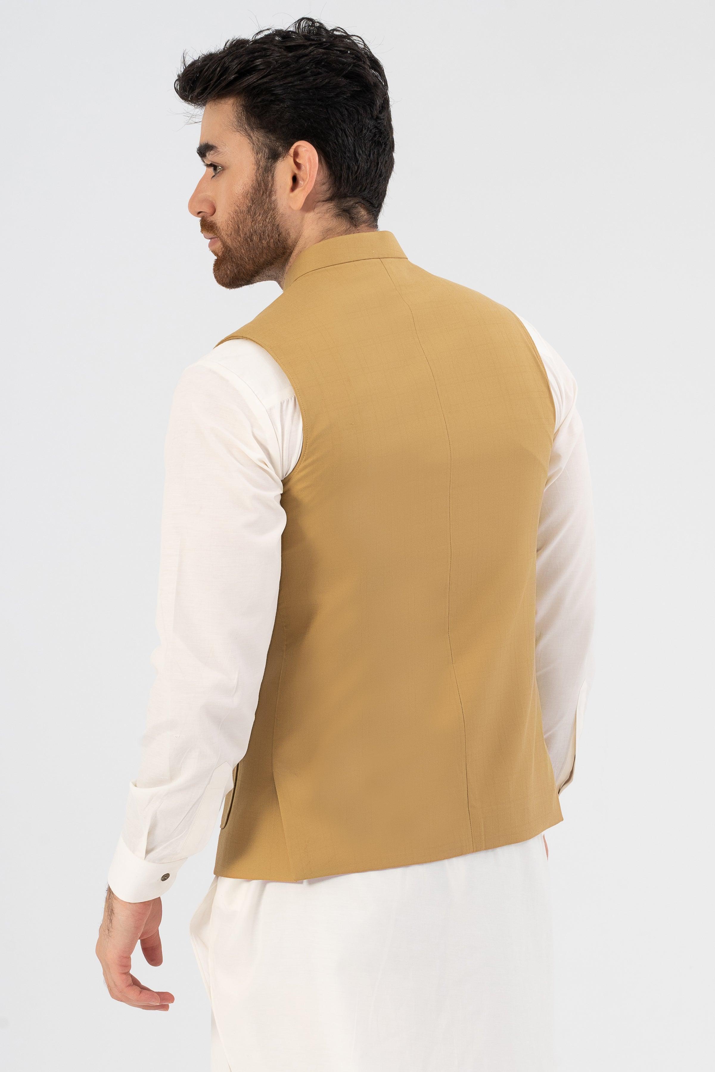 SIGNATURE EMBROIDERY WAISTCOAT MUSTARD YELLOW at Charcoal Clothing