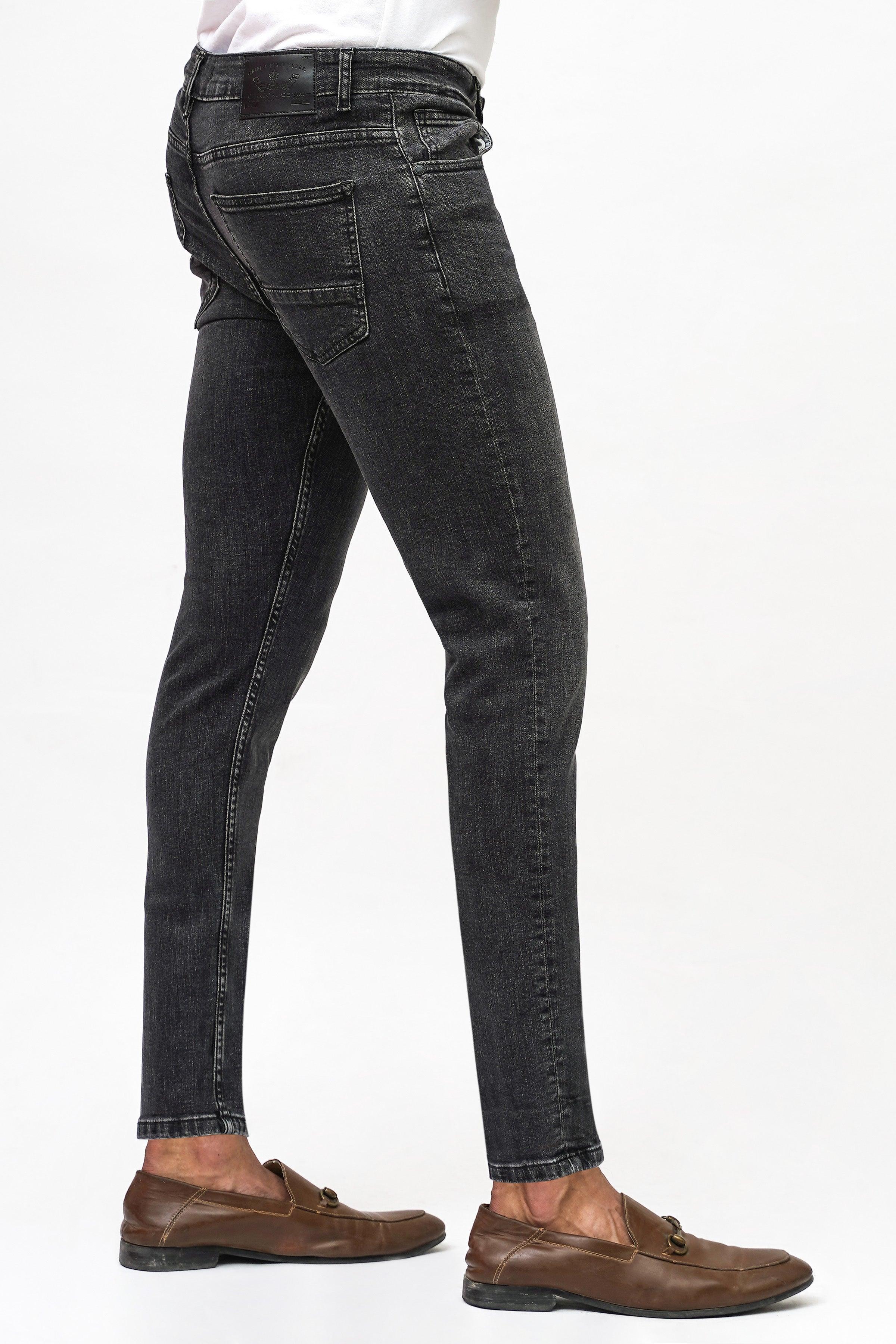 SKINNY FIT DARK GREY DENIM JEANS at Charcoal Clothing