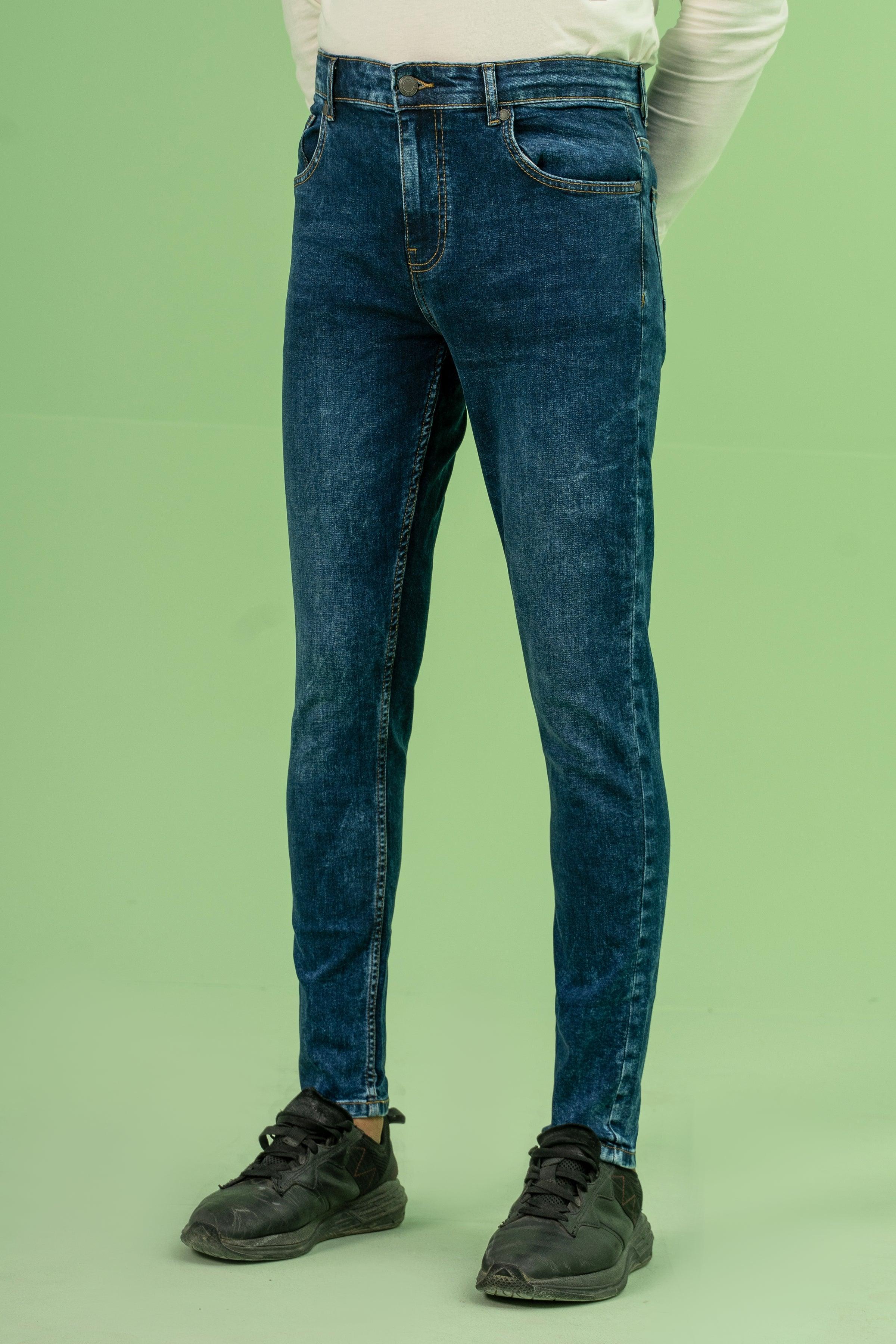 SKINNY LEG DENIM JEANS DARK BLUE at Charcoal Clothing