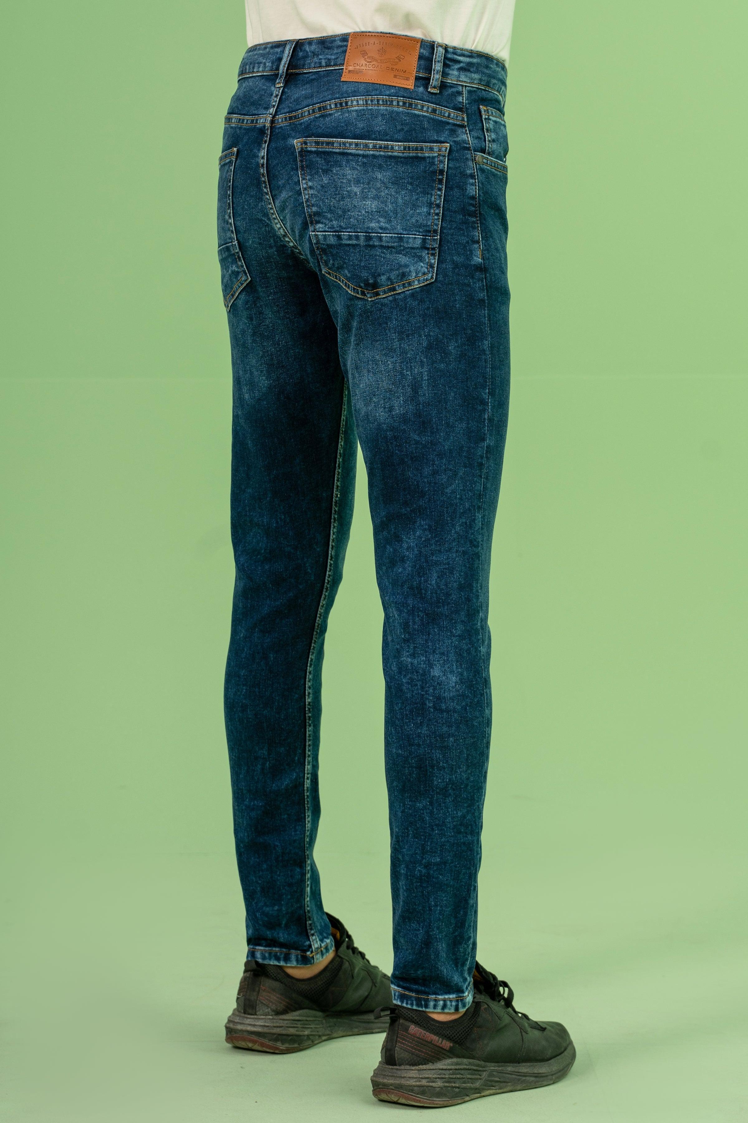 SKINNY LEG DENIM JEANS DARK BLUE at Charcoal Clothing