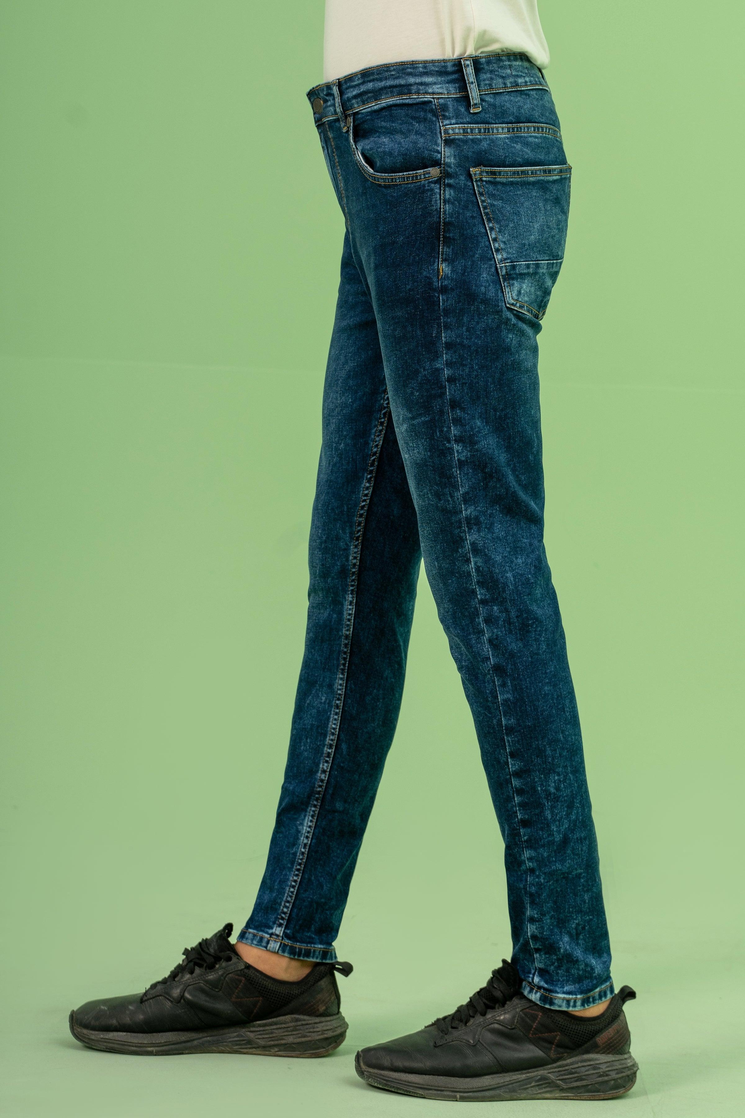 SKINNY LEG DENIM JEANS DARK BLUE at Charcoal Clothing