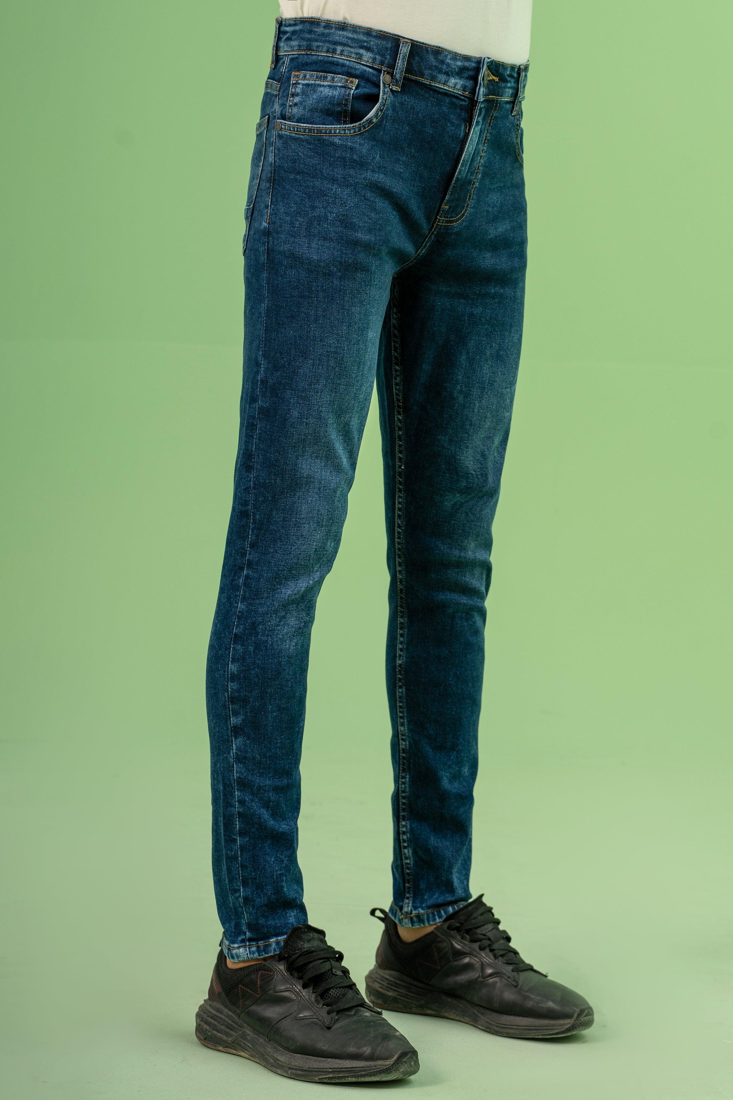 SKINNY LEG DENIM JEANS DARK BLUE at Charcoal Clothing