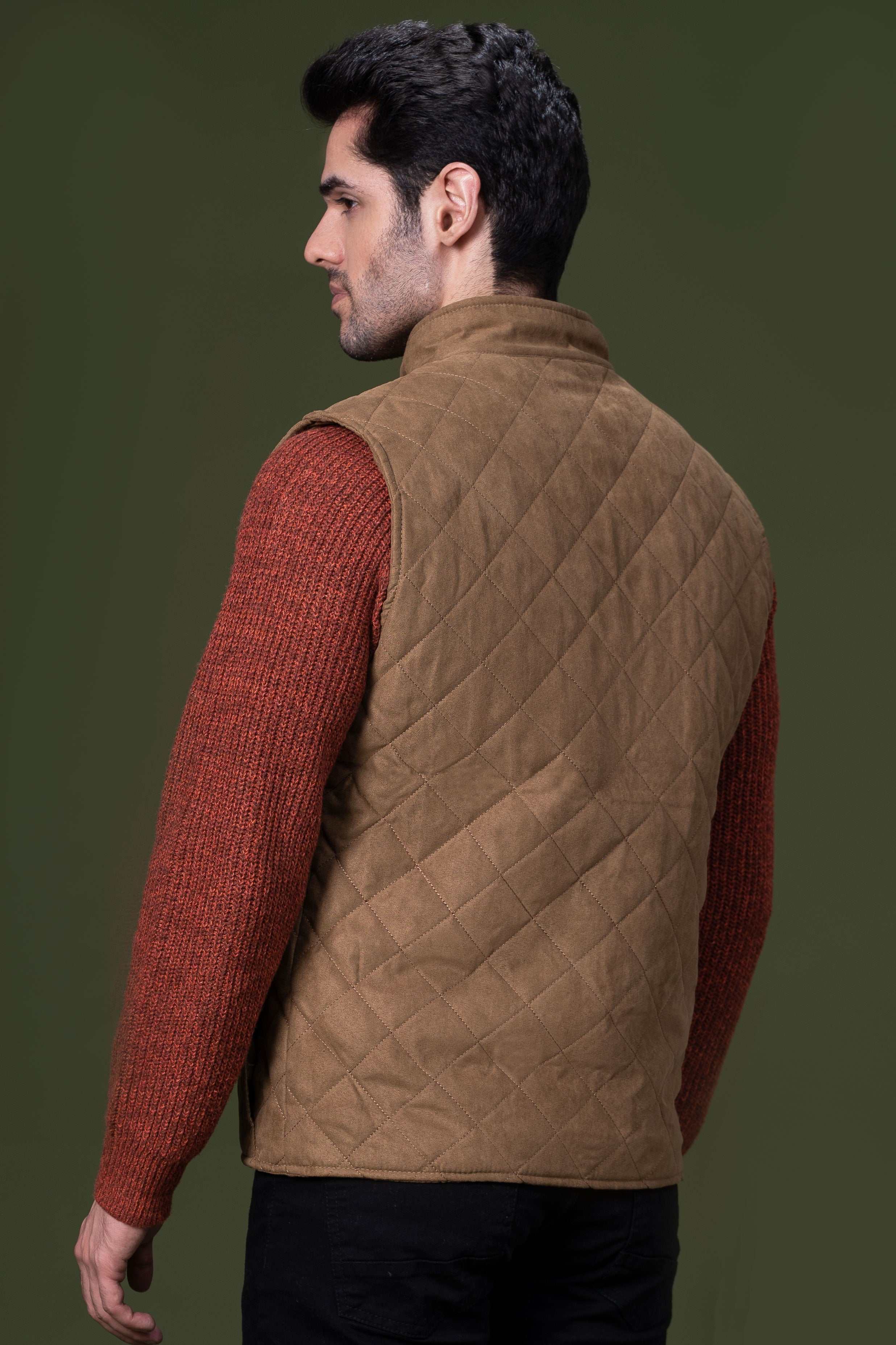 SLEEVELESS QUILTED JACKET KHAKI at Charcoal Clothing