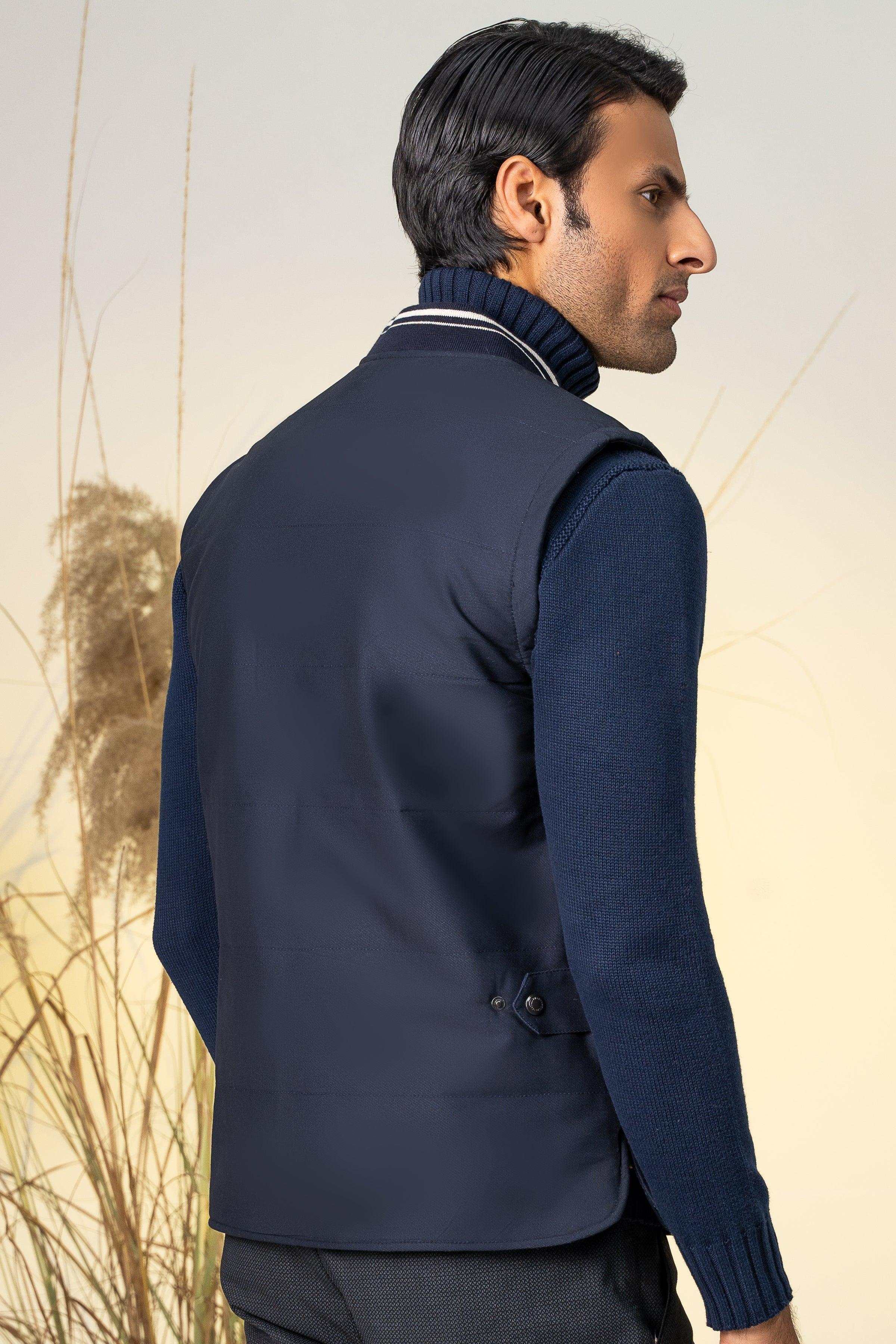 SLEEVELESS QUILTED JACKET NAVY at Charcoal Clothing