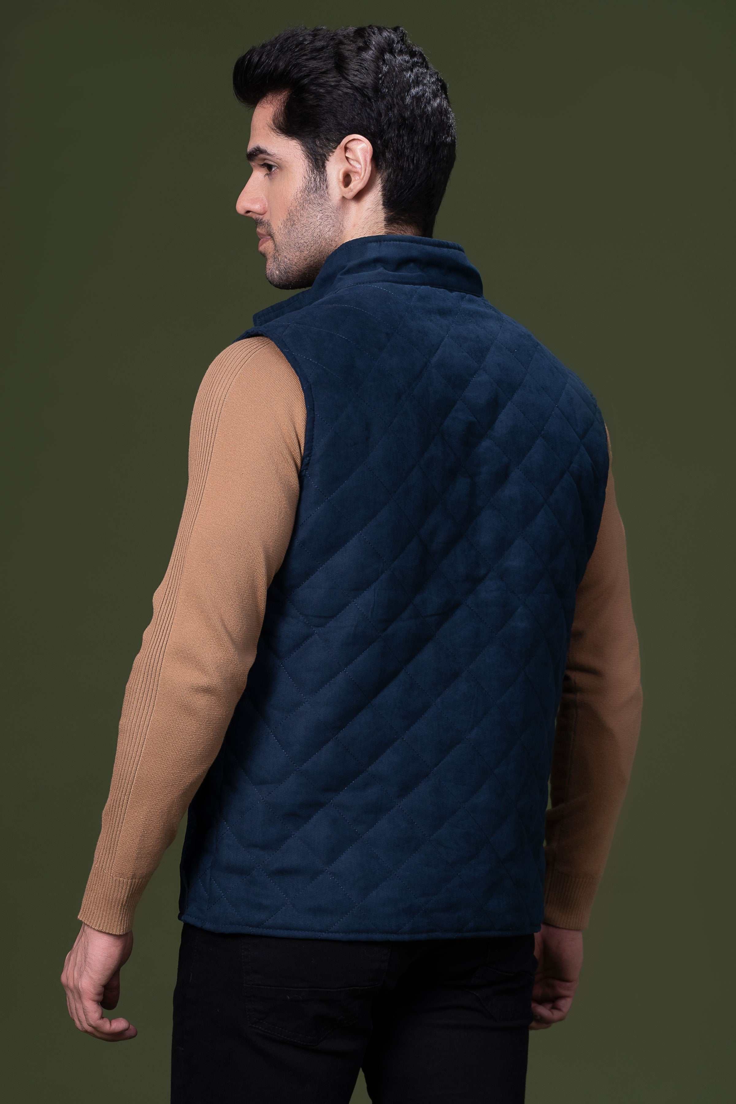 SLEEVELESS QUILTED JACKET NAVY at Charcoal Clothing