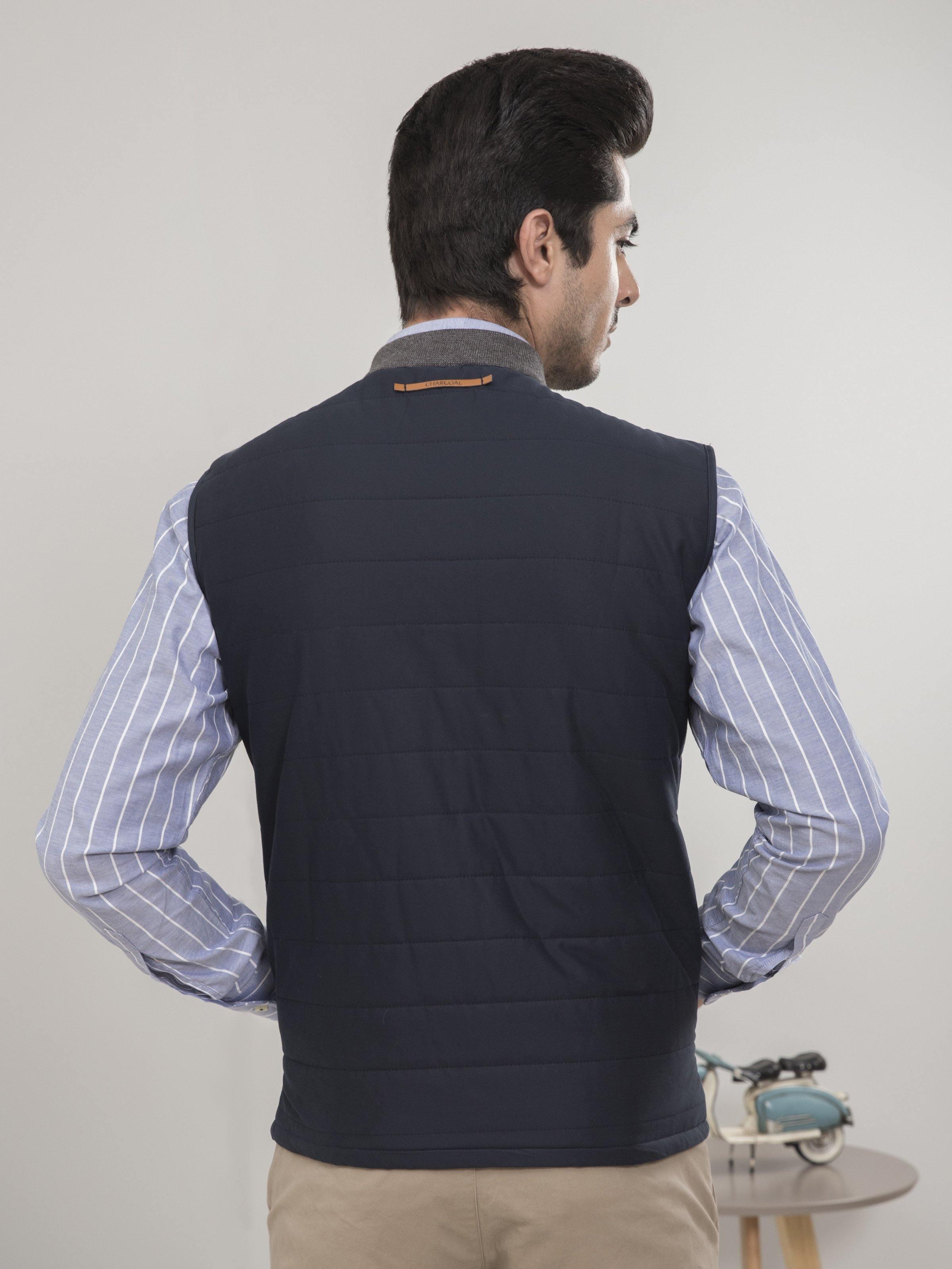SLEEVELESS  QUILTED NAVY JACKET at Charcoal Clothing