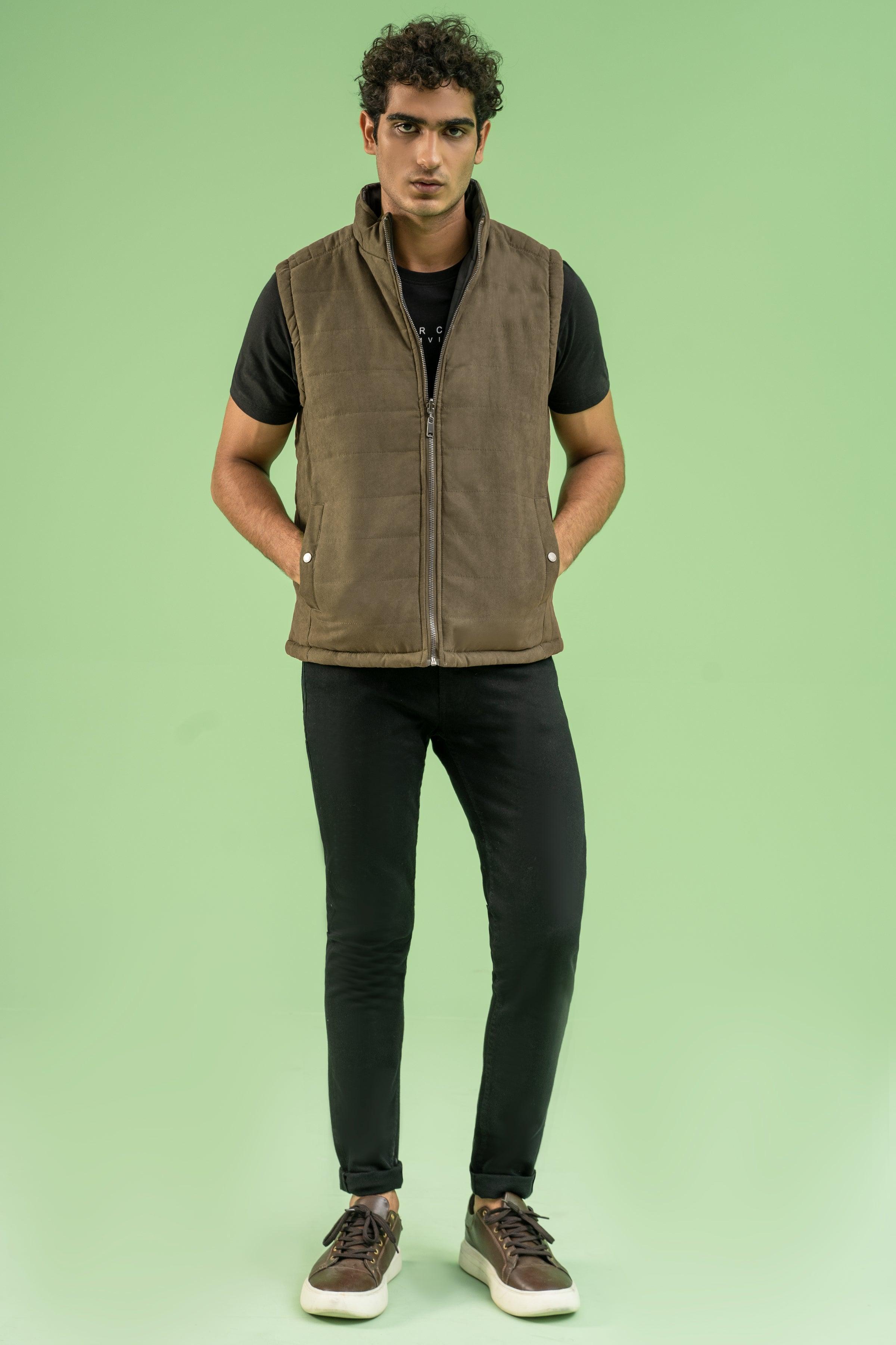 SLEEVELESS REVERSIBLE SUEDE JACKET GREEN at Charcoal Clothing
