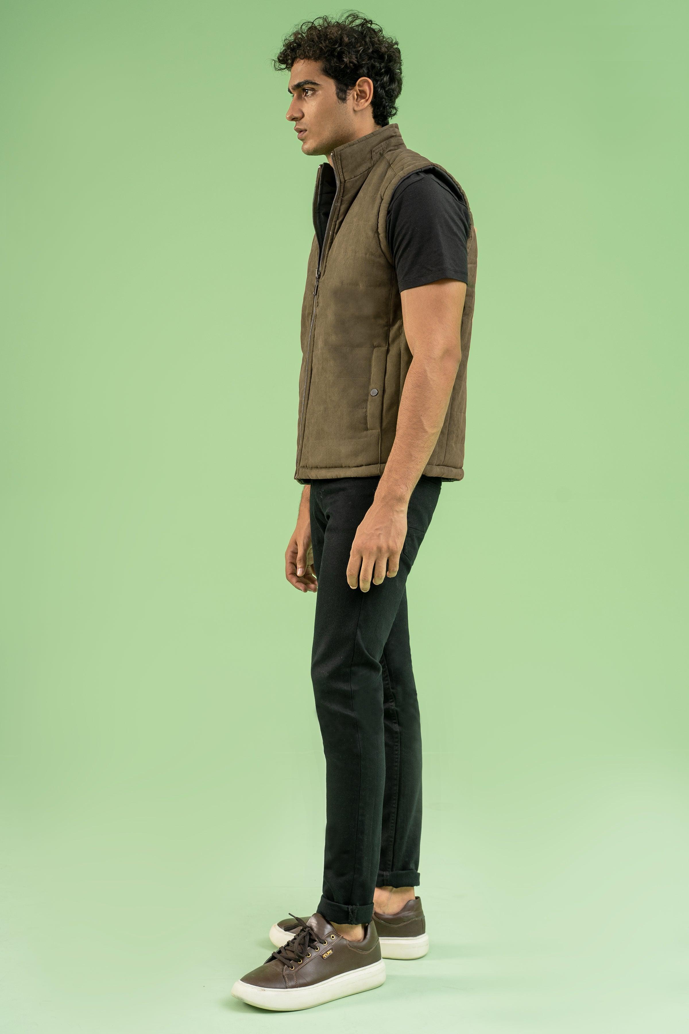 SLEEVELESS REVERSIBLE SUEDE JACKET GREEN at Charcoal Clothing