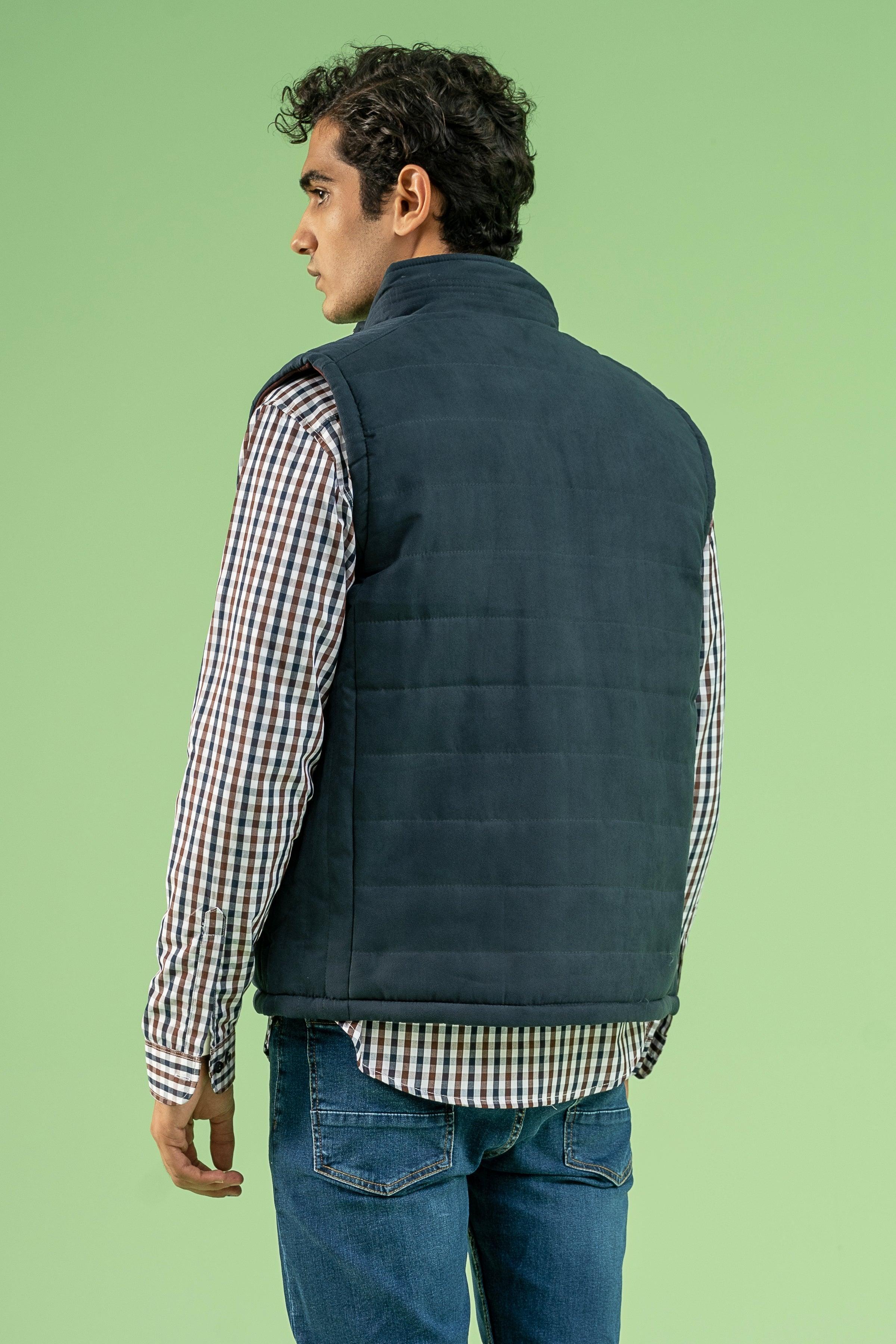 SLEEVELESS REVERSIBLE SUEDE JACKET NAVY at Charcoal Clothing