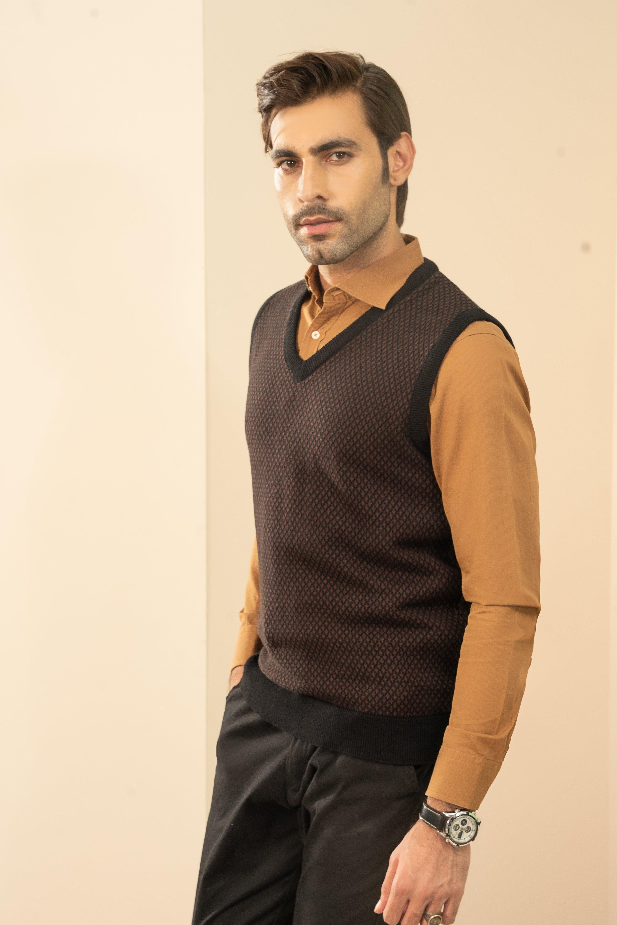 SLEEVELESS SWEATER BLACK BROWN at Charcoal Clothing