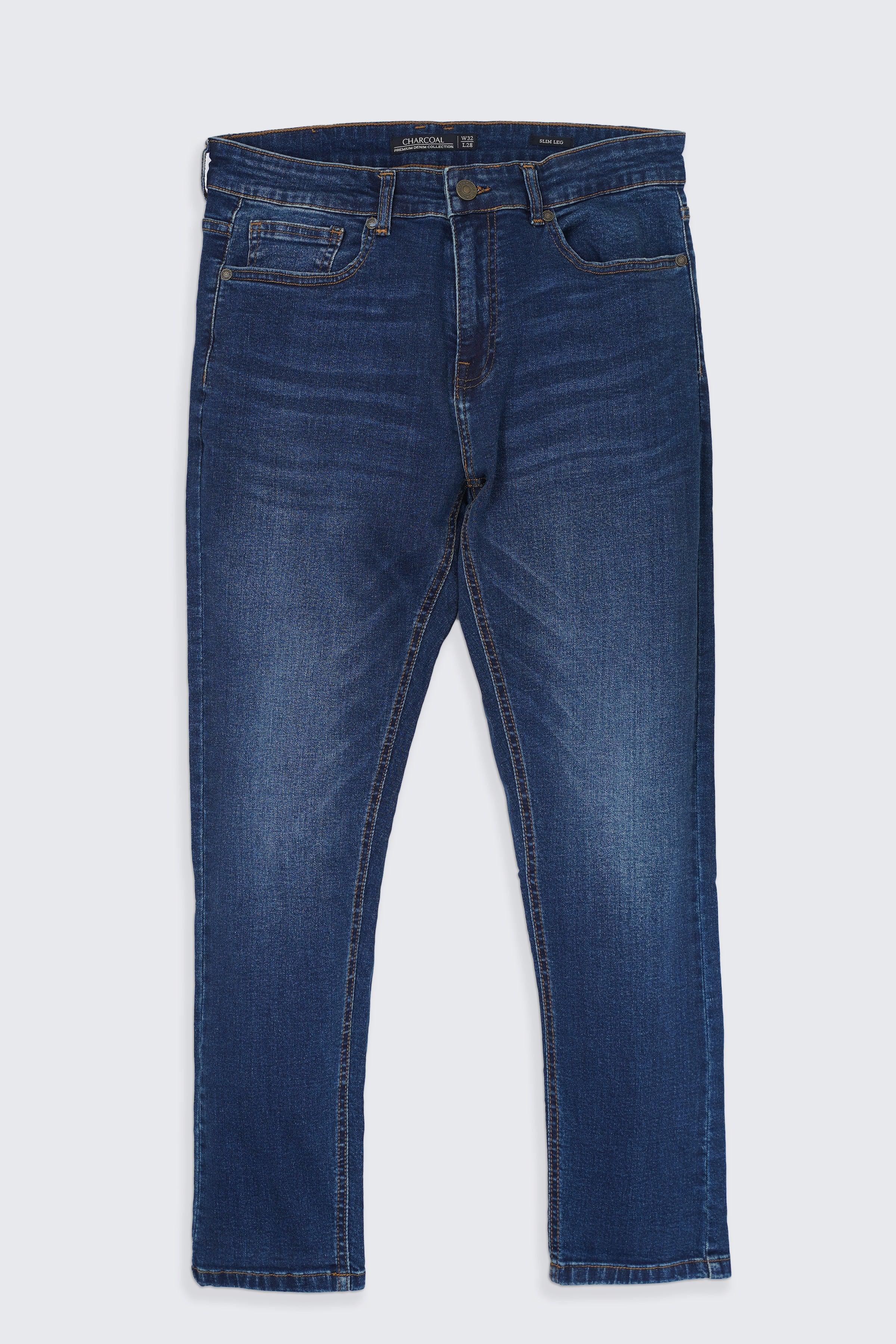 SLIM FIT LEG JEANS DARK BLUE TINTED at Charcoal Clothing