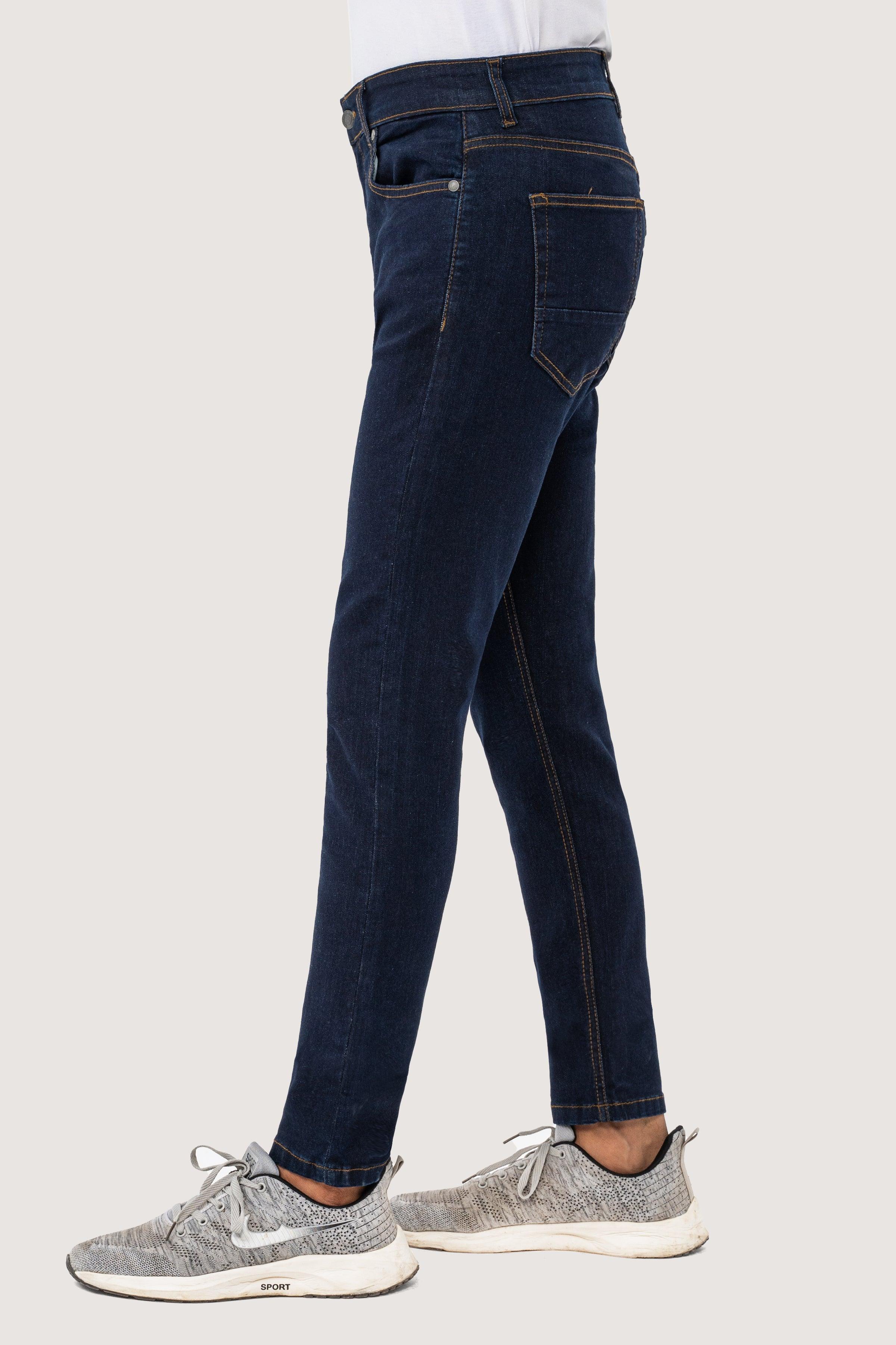 SLIM LEG DENIM JEANS DARK BLUE at Charcoal Clothing