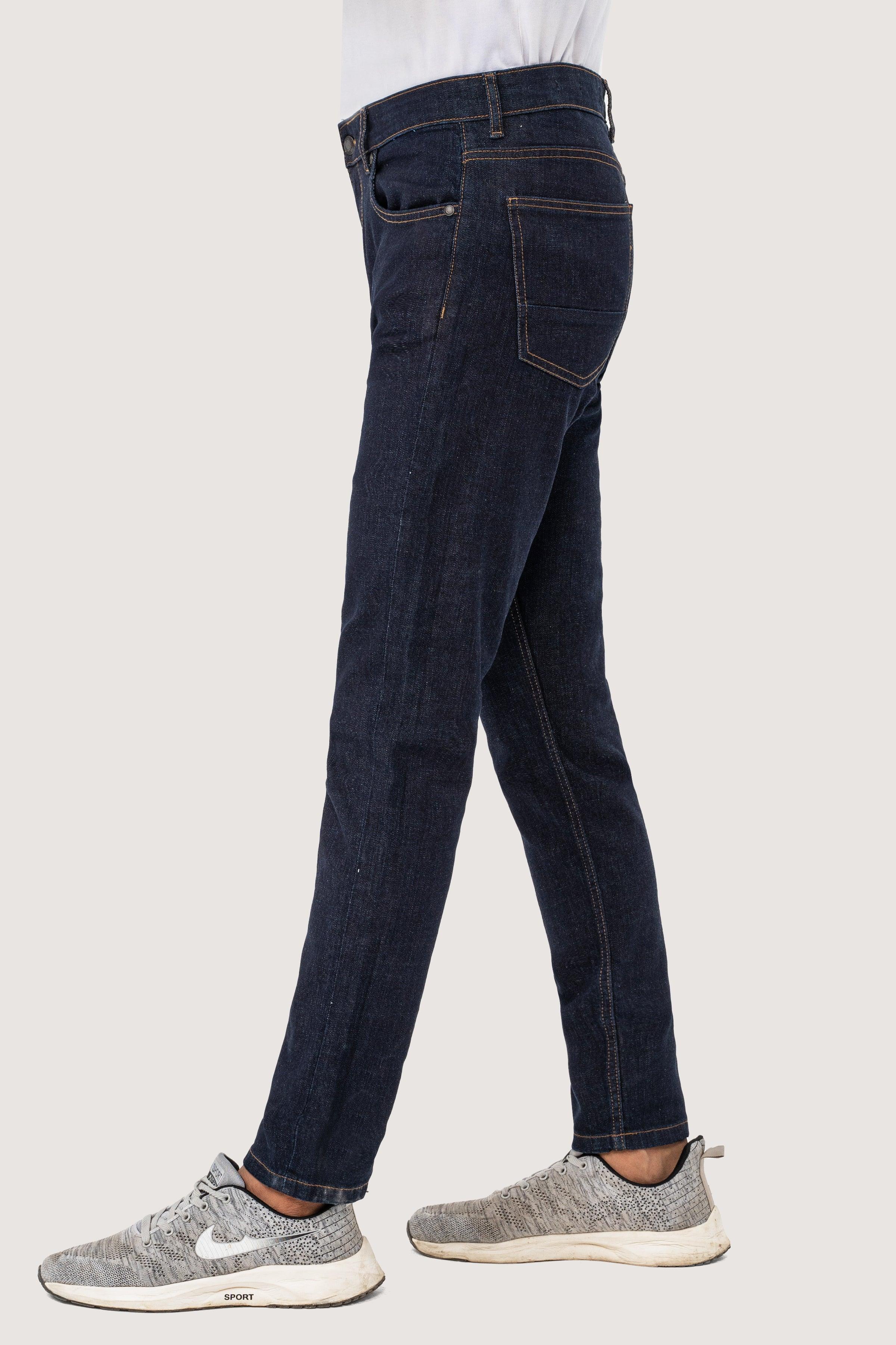 SLIM LEG DENIM JEANS DARK BLUE at Charcoal Clothing