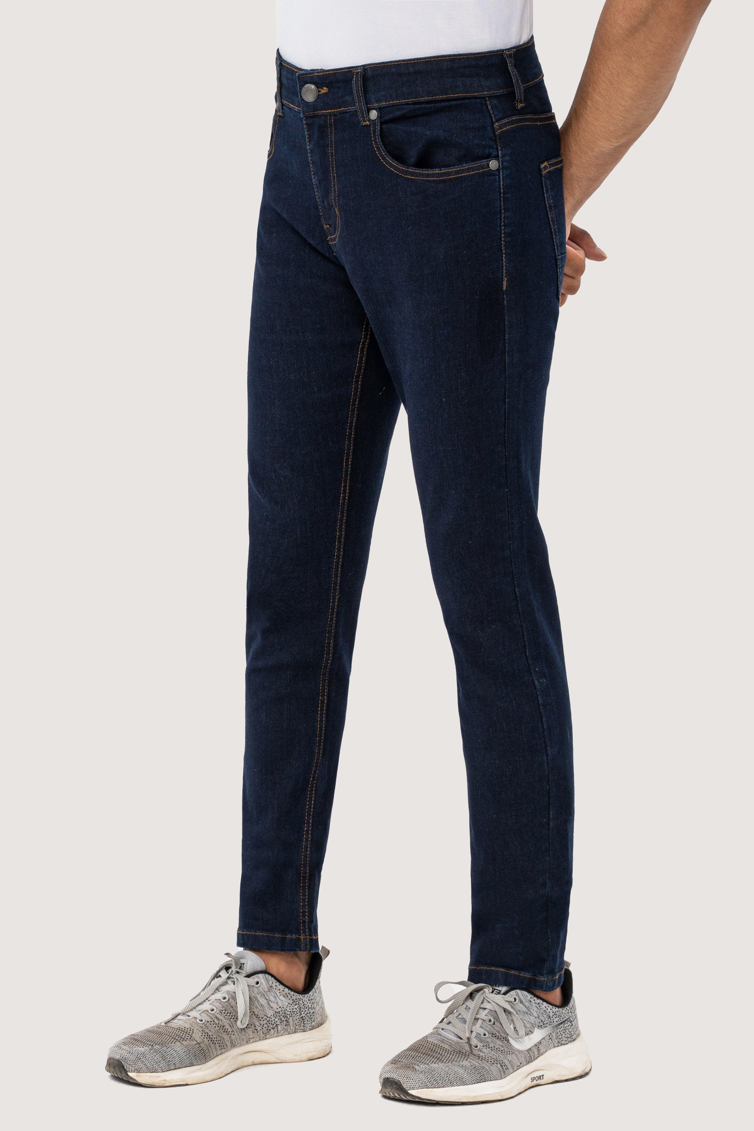 SLIM LEG DENIM JEANS DARK BLUE at Charcoal Clothing