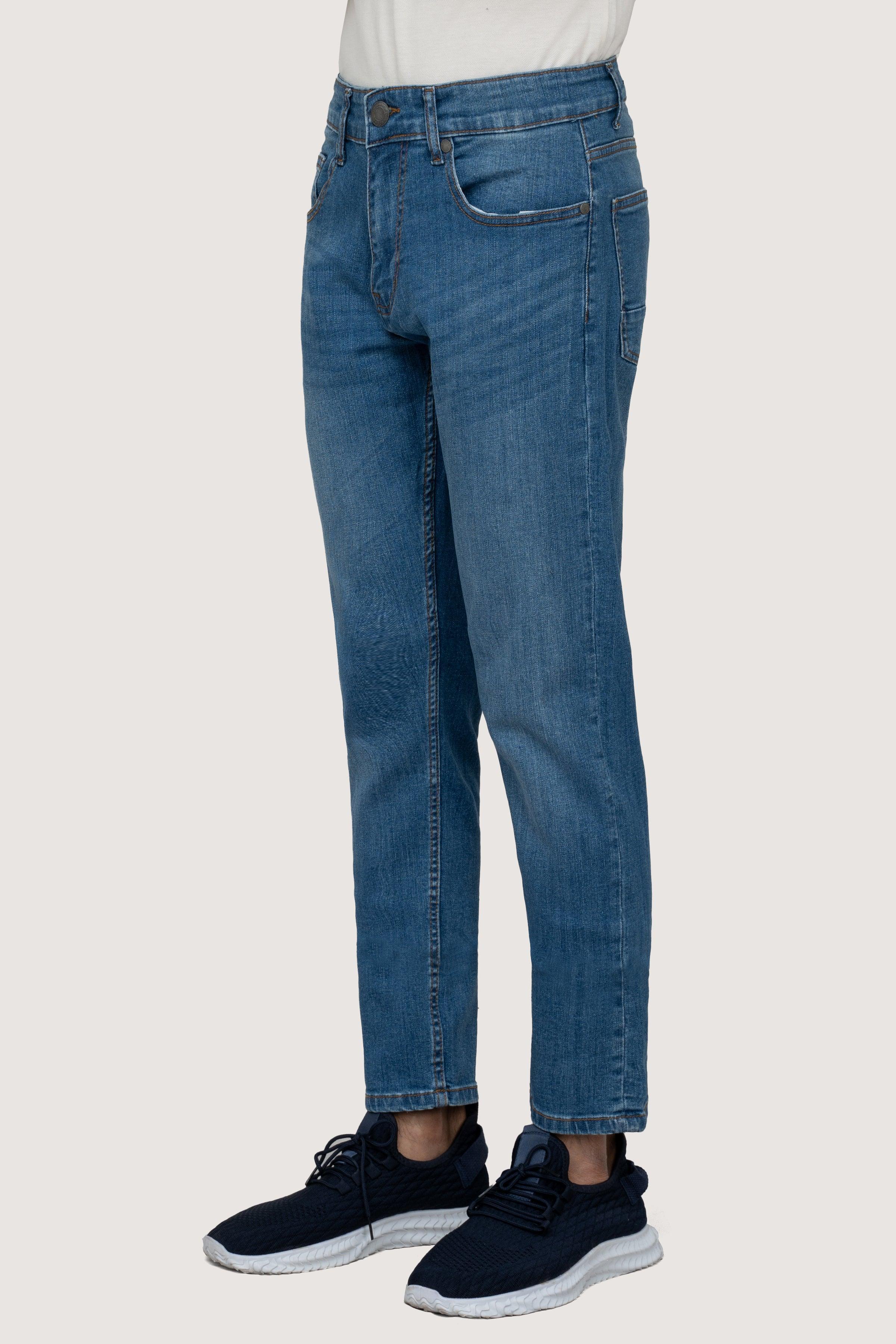 SLIM LEG DENIM JEANS LIGHT BLUE at Charcoal Clothing