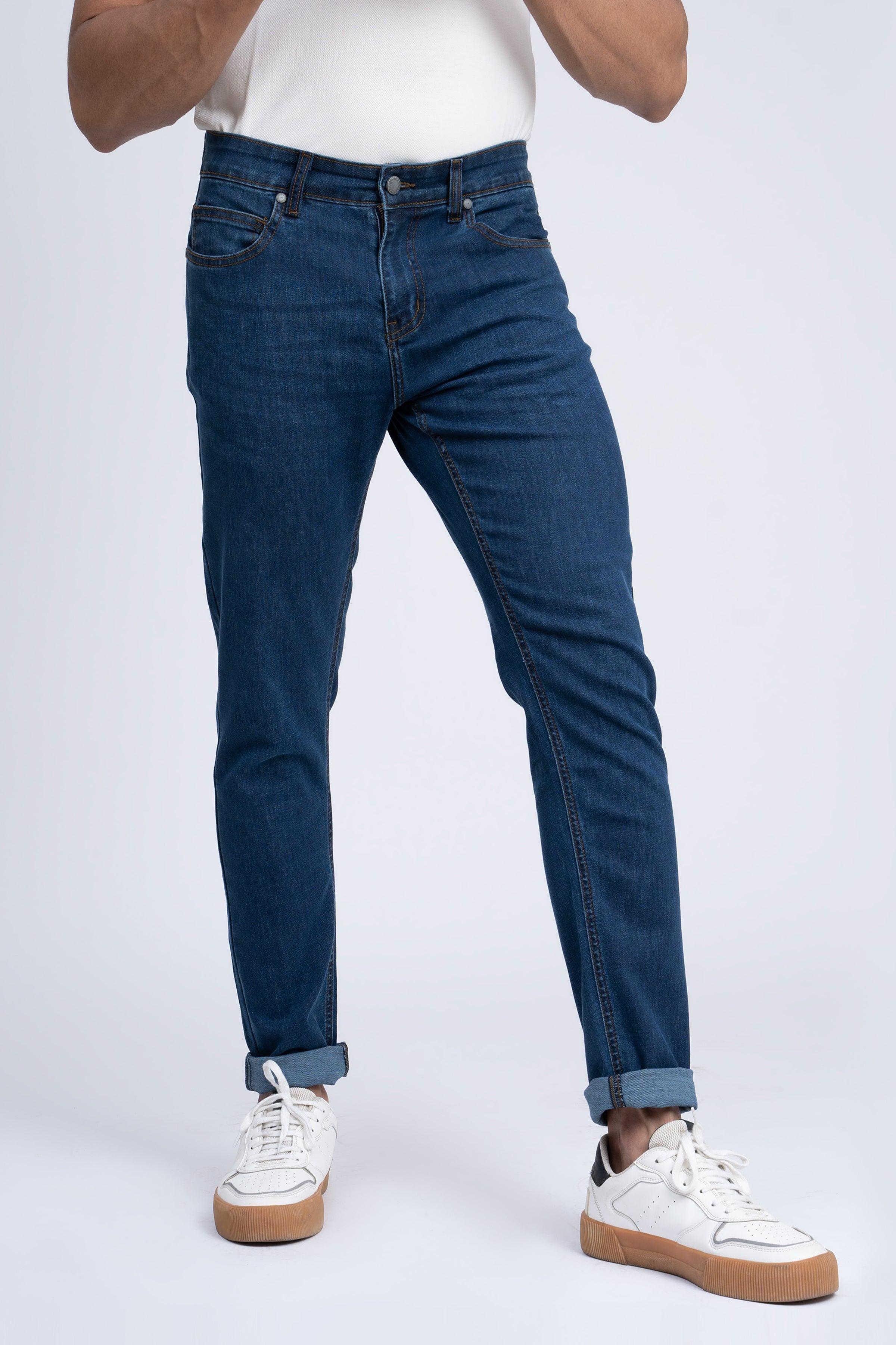 SLIM LEG JEANS MID BLUE at Charcoal Clothing