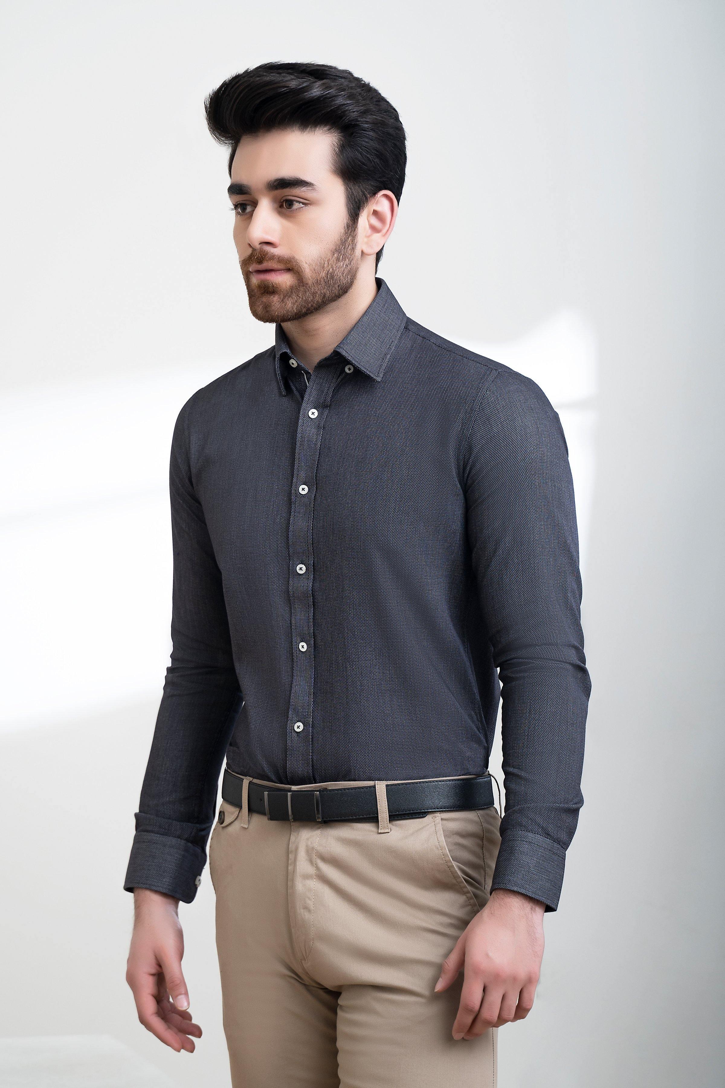 SMART SHIRT BUTTON DOWN FULL SLEEVE BLACK WHITE at Charcoal Clothing