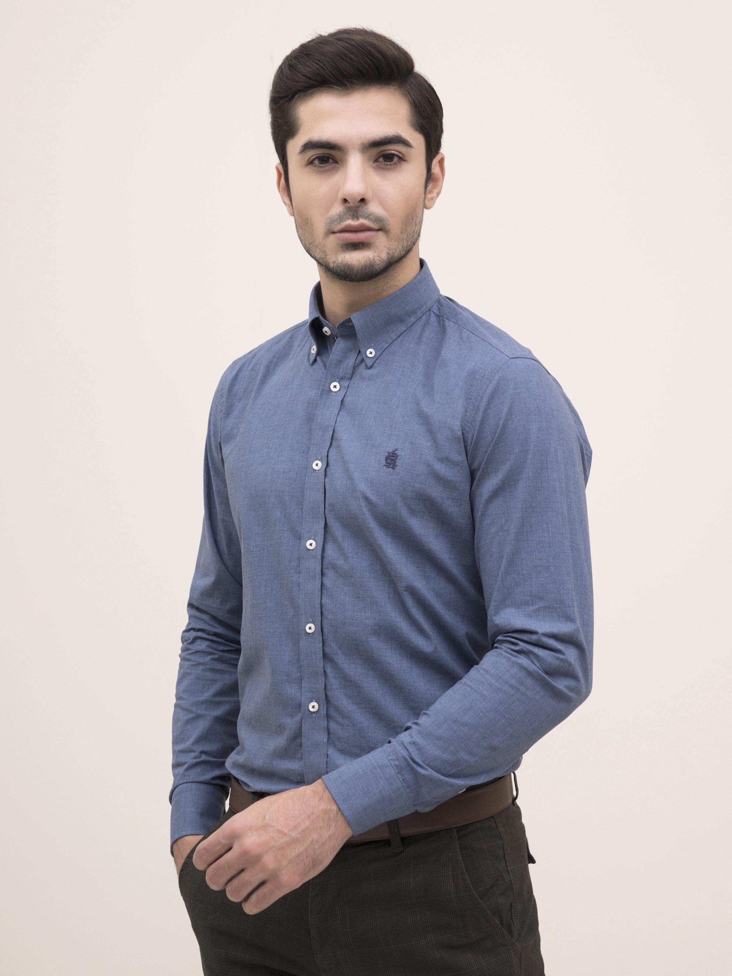 SMART SHIRT BUTTON DOWN FULL SLEEVE BLUE at Charcoal Clothing