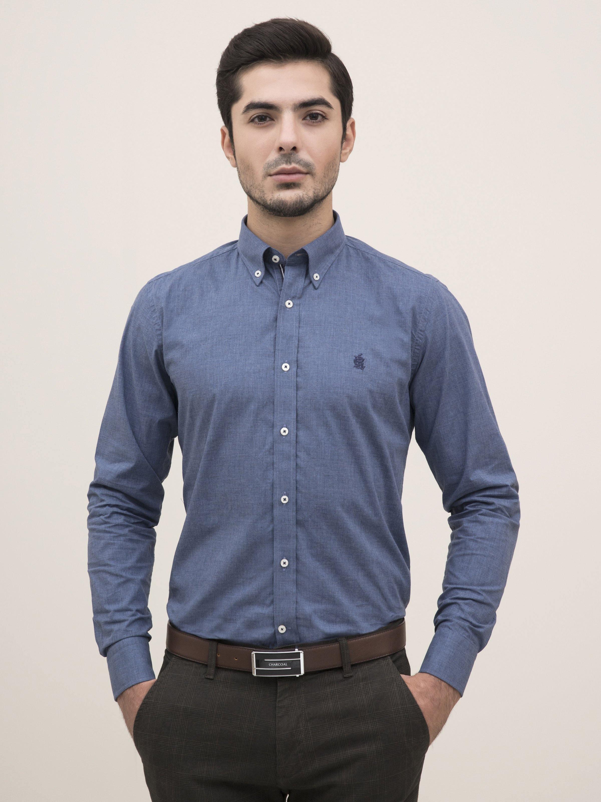 SMART SHIRT BUTTON DOWN FULL SLEEVE BLUE at Charcoal Clothing