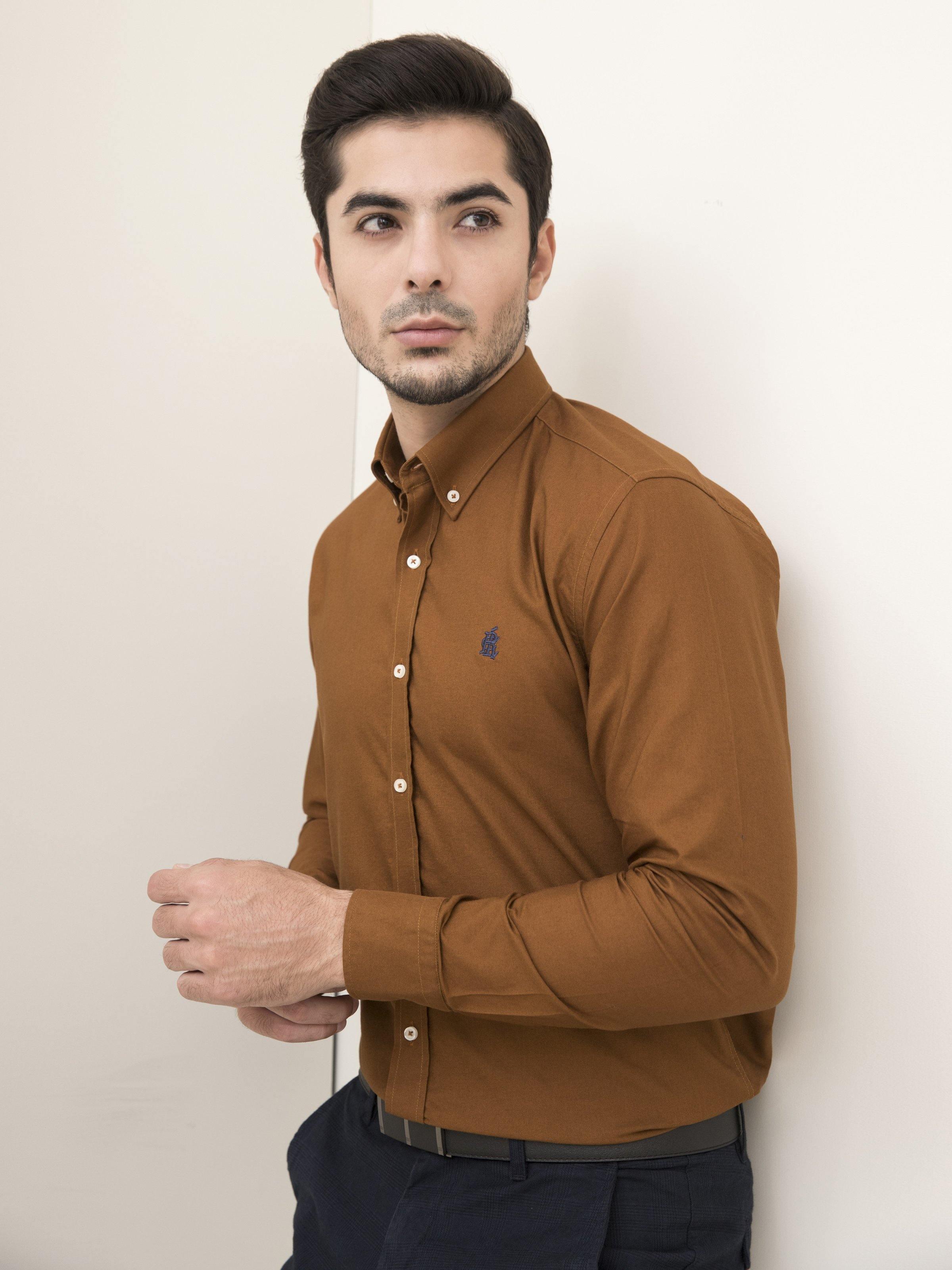 SMART SHIRT BUTTON DOWN FULL SLEEVE CAMEL at Charcoal Clothing