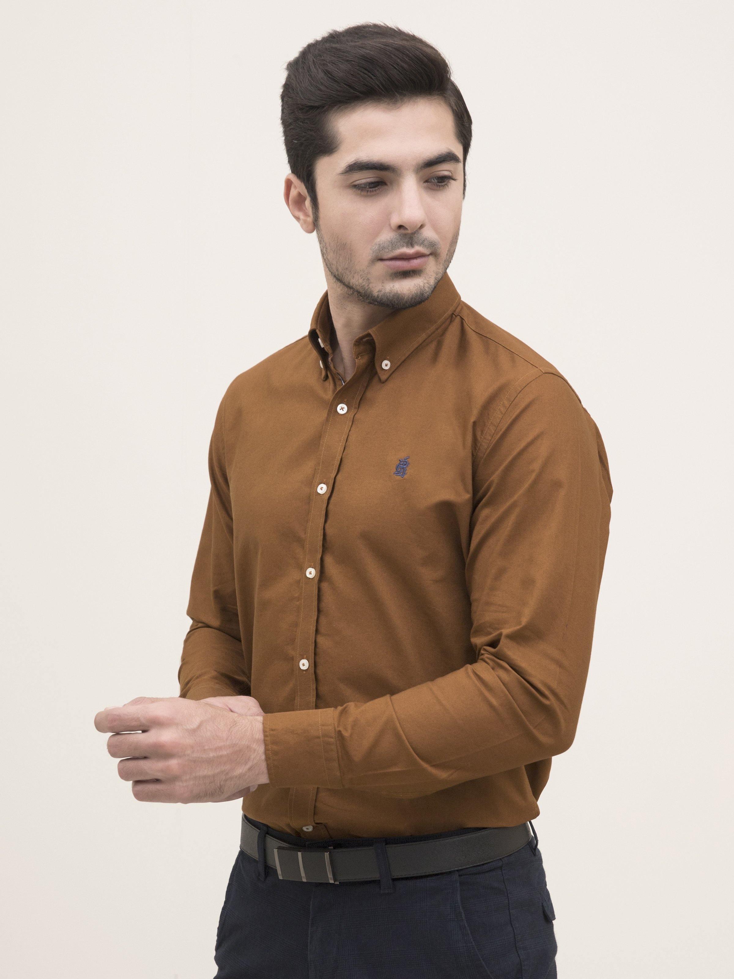 SMART SHIRT BUTTON DOWN FULL SLEEVE CAMEL at Charcoal Clothing