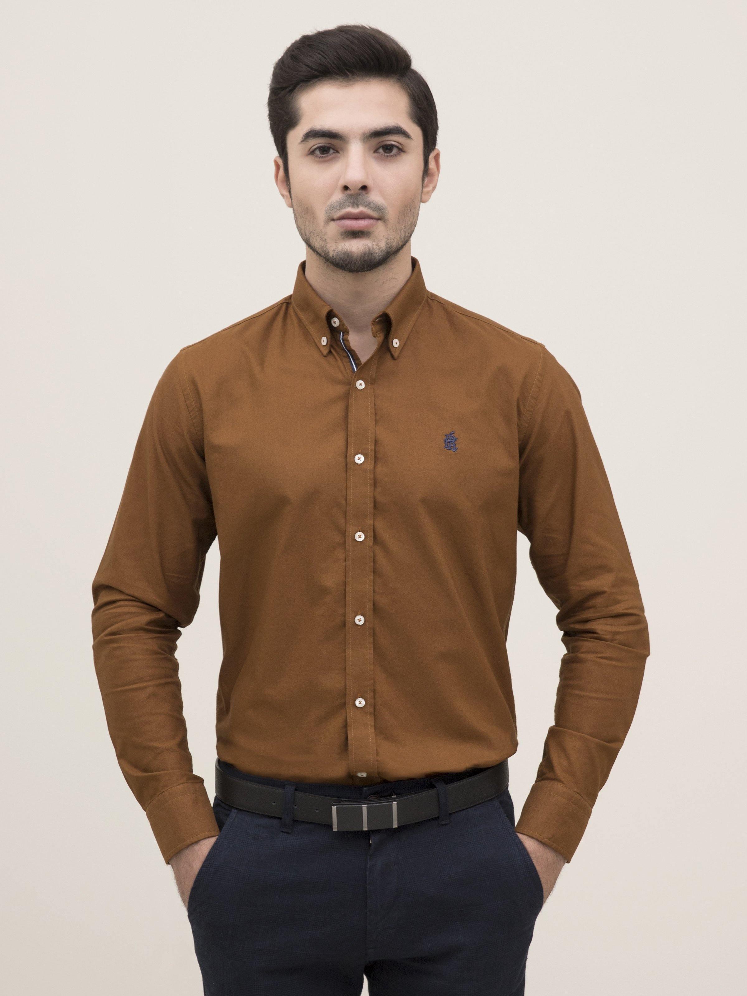 SMART SHIRT BUTTON DOWN FULL SLEEVE CAMEL at Charcoal Clothing
