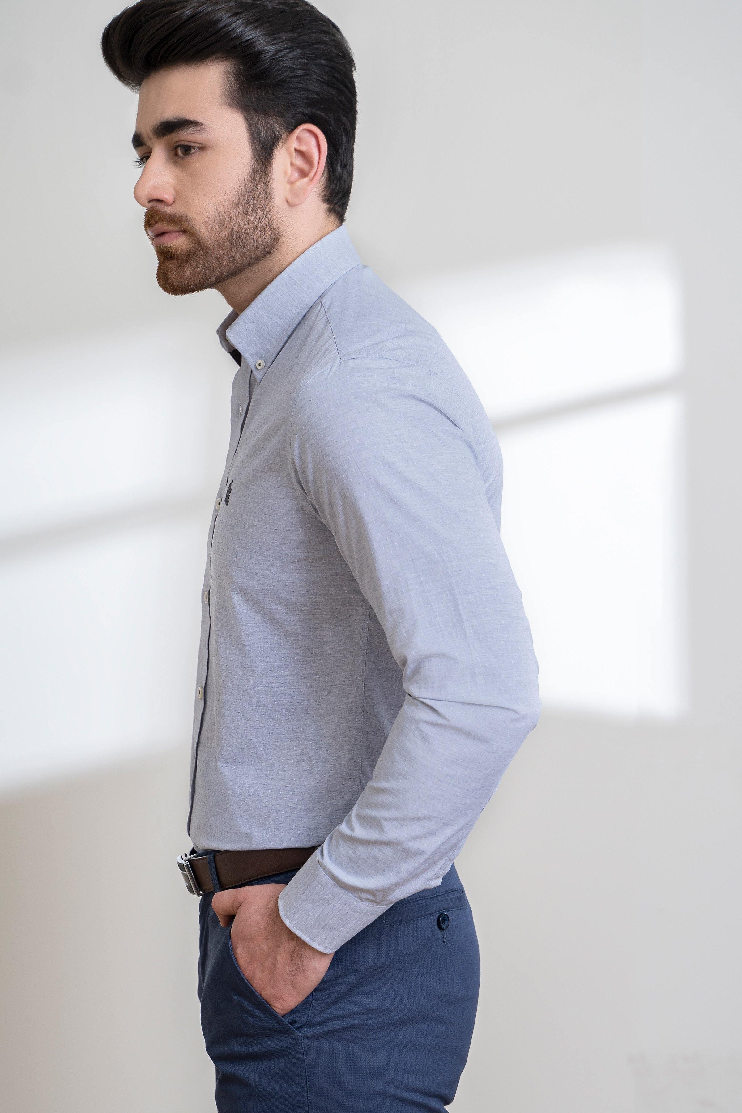 SMART SHIRT BUTTON DOWN FULL SLEEVE GREY WHITE at Charcoal Clothing