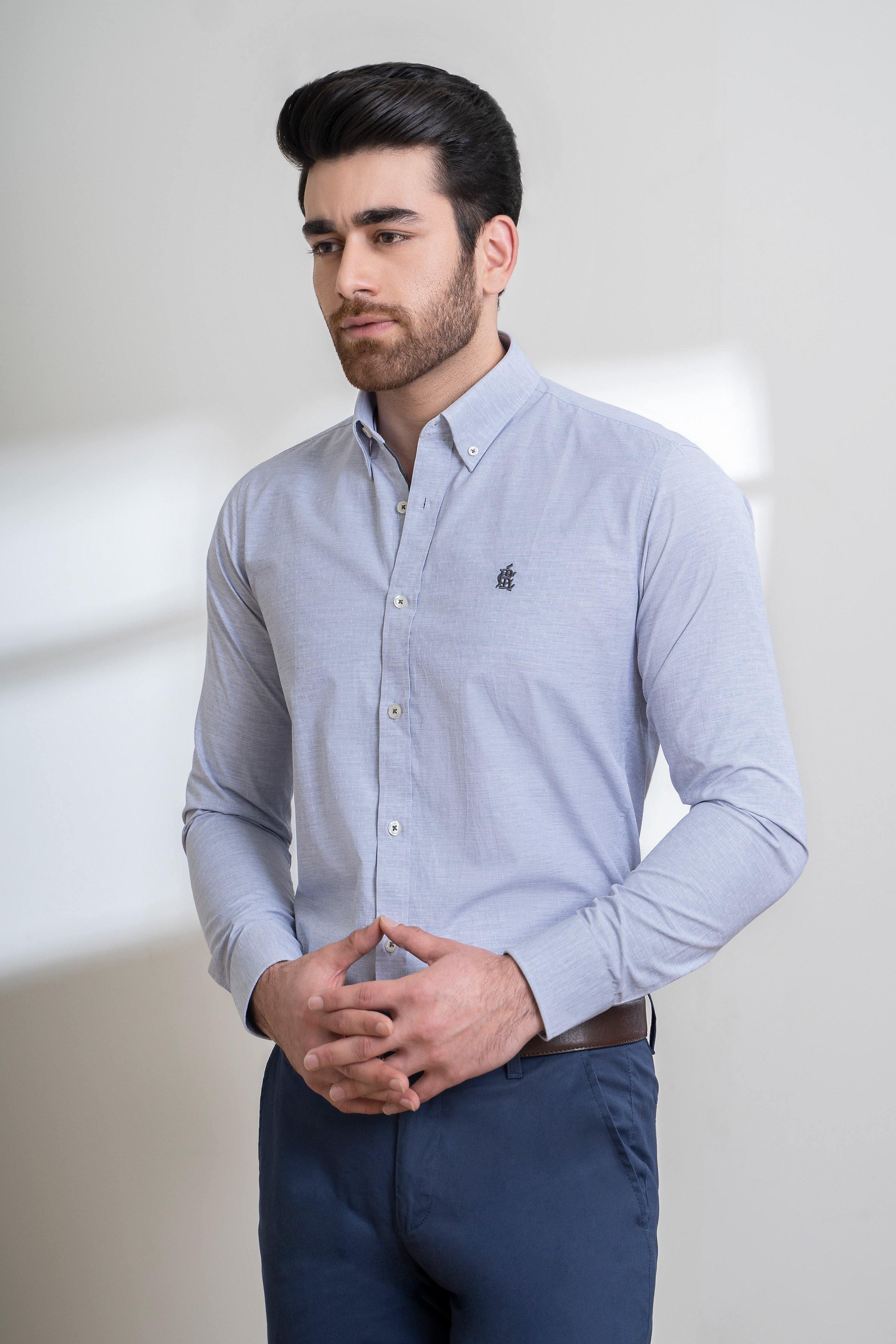 SMART SHIRT BUTTON DOWN FULL SLEEVE GREY WHITE at Charcoal Clothing