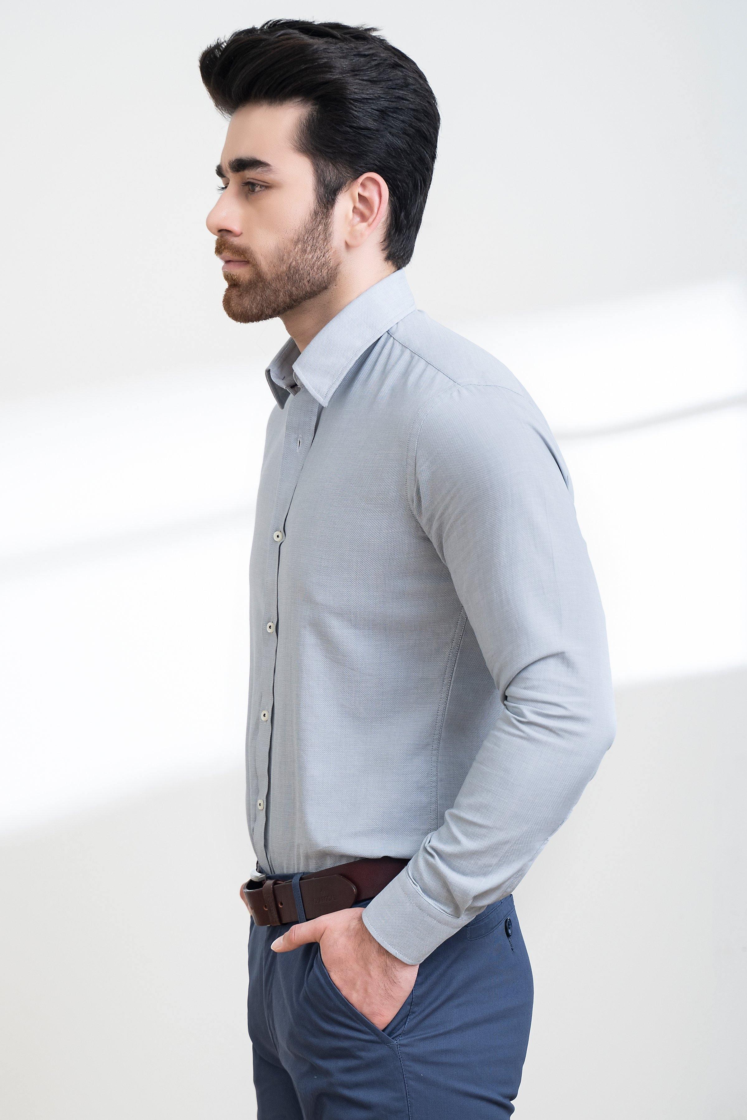 SMART SHIRT BUTTON DOWN FULL SLEEVE LIGHT GREY at Charcoal Clothing
