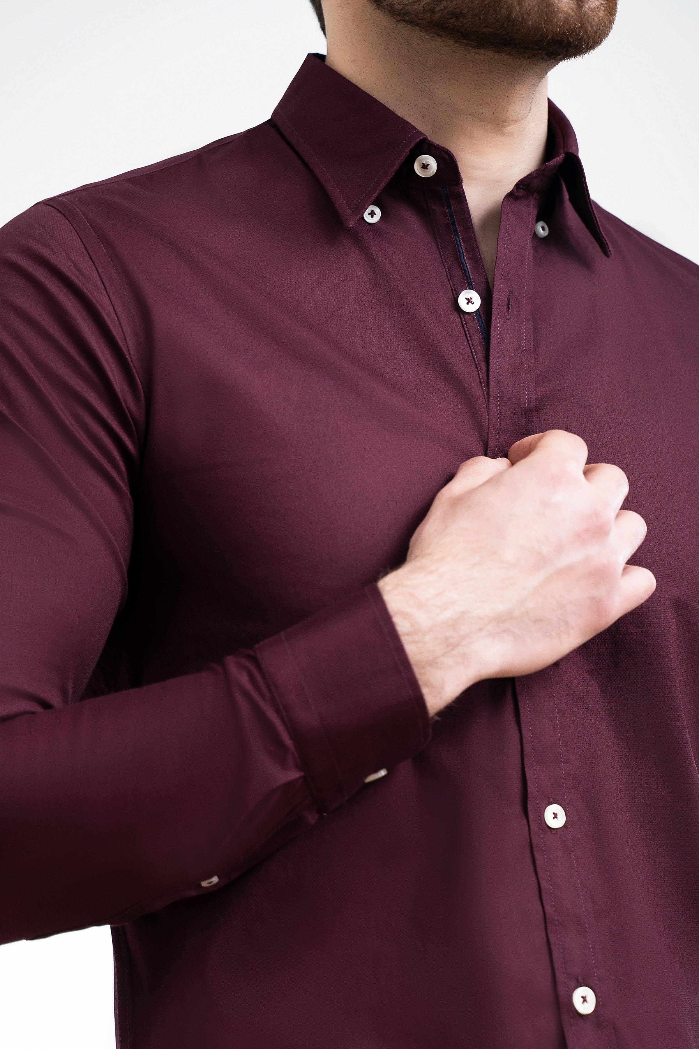 SMART SHIRT BUTTON DOWN FULL SLEEVE MAROON at Charcoal Clothing