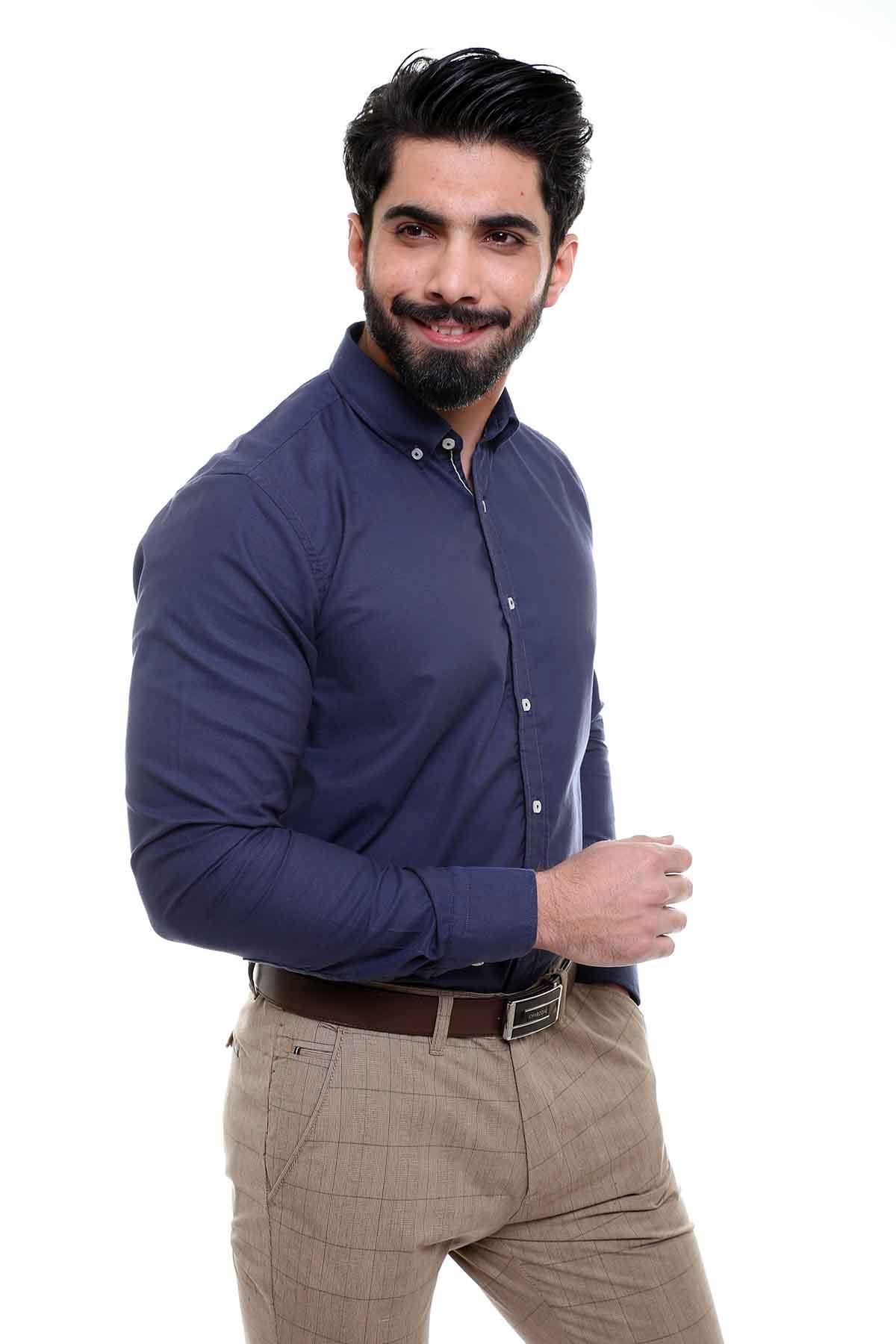 SMART SHIRT BUTTON DOWN FULL SLEEVE NAVY at Charcoal Clothing