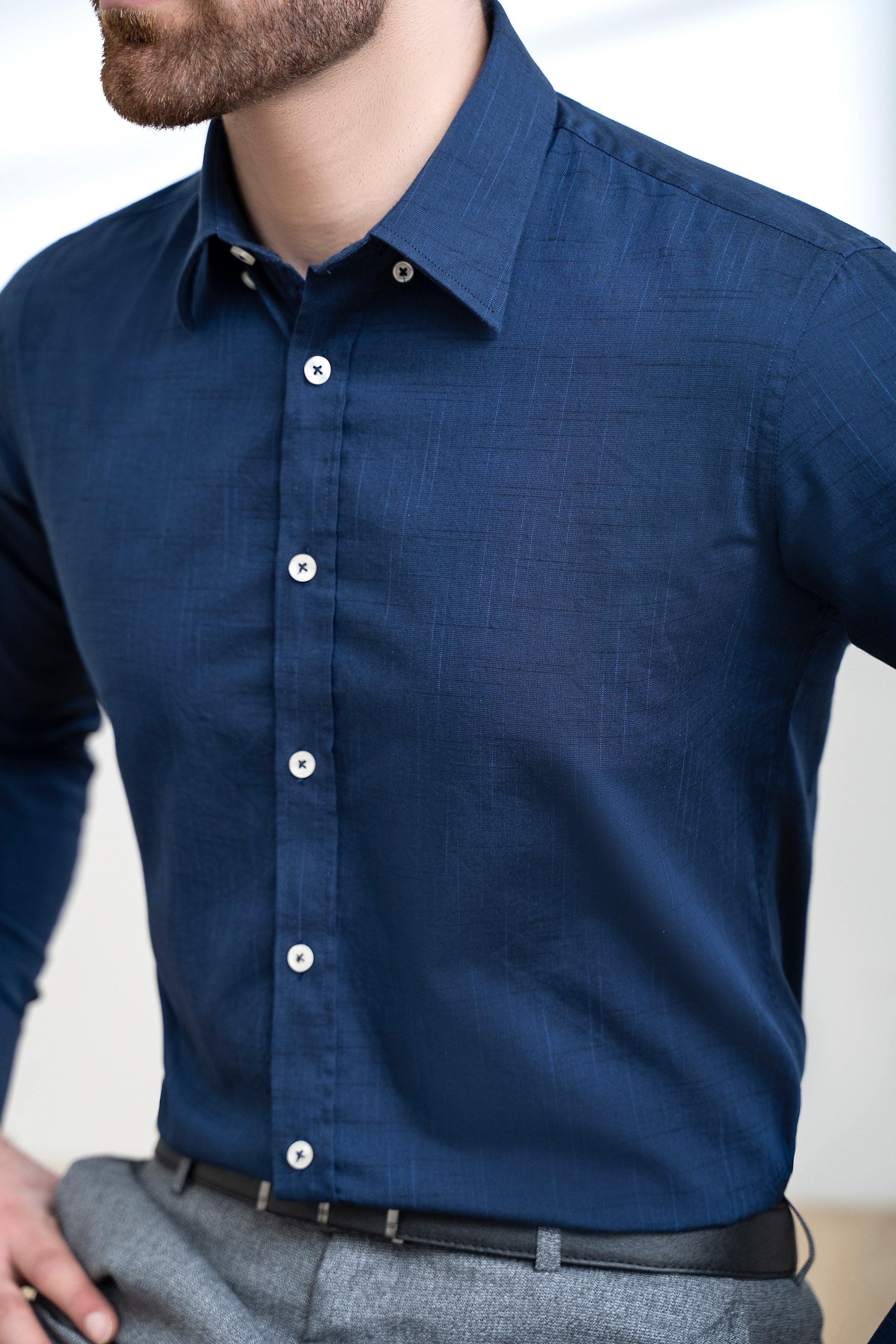 SMART SHIRT BUTTON DOWN FULL SLEEVE NAVY at Charcoal Clothing