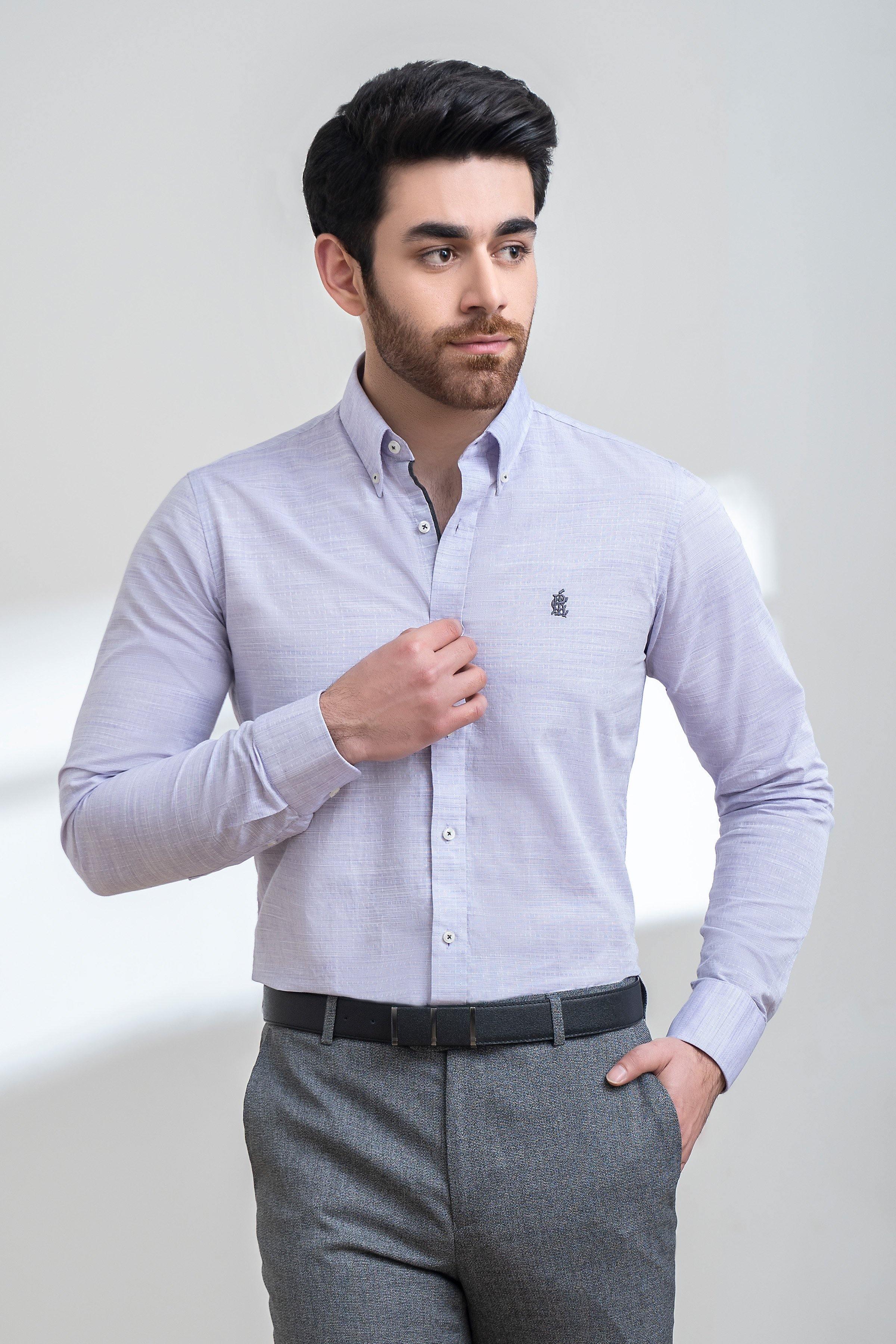 SMART SHIRT BUTTON DOWN FULL SLEEVE PURPLE WHITE at Charcoal Clothing